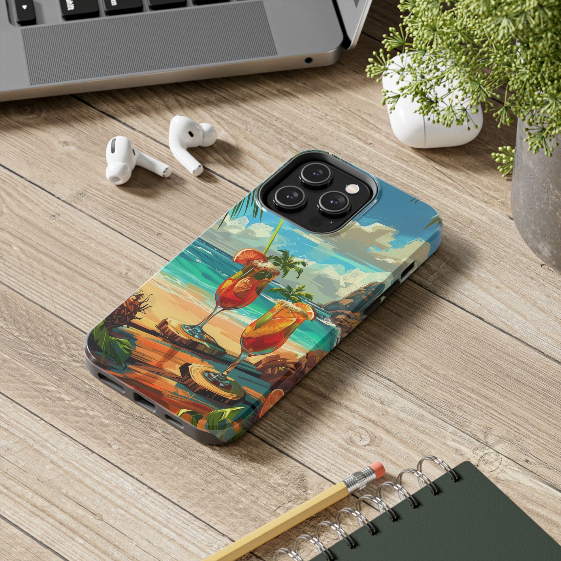 Retro Beach Scene Phone Case, Vintage Tropical Ocean iPhone Case, Summer Beach Phone Cover for iPhone, iphone 15 pro max
