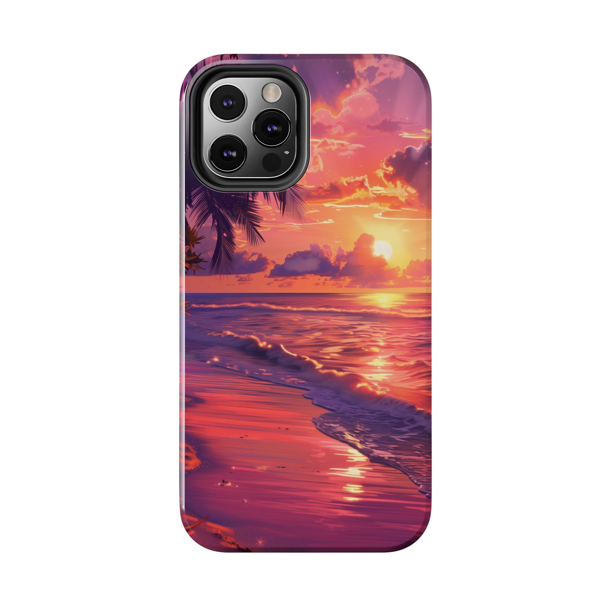 Tough Beach Scene Sunrise - Durable Case Lisa Frank Inspired Beach Art - Vibrant Beach Design - Colorful Phone Case for Beach Lovers