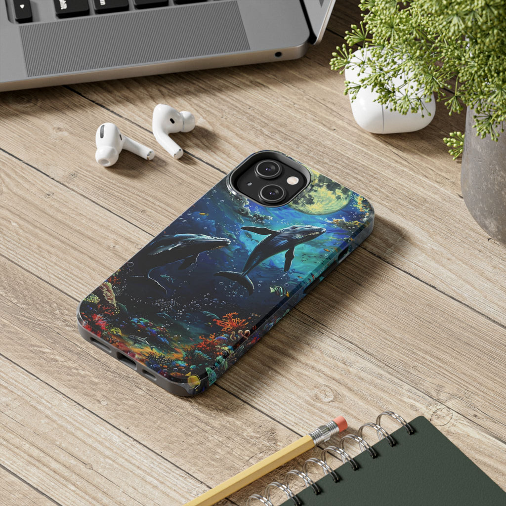 Moonlit Whales Underwater Phone Case - Durable and Stunning Protective Cover