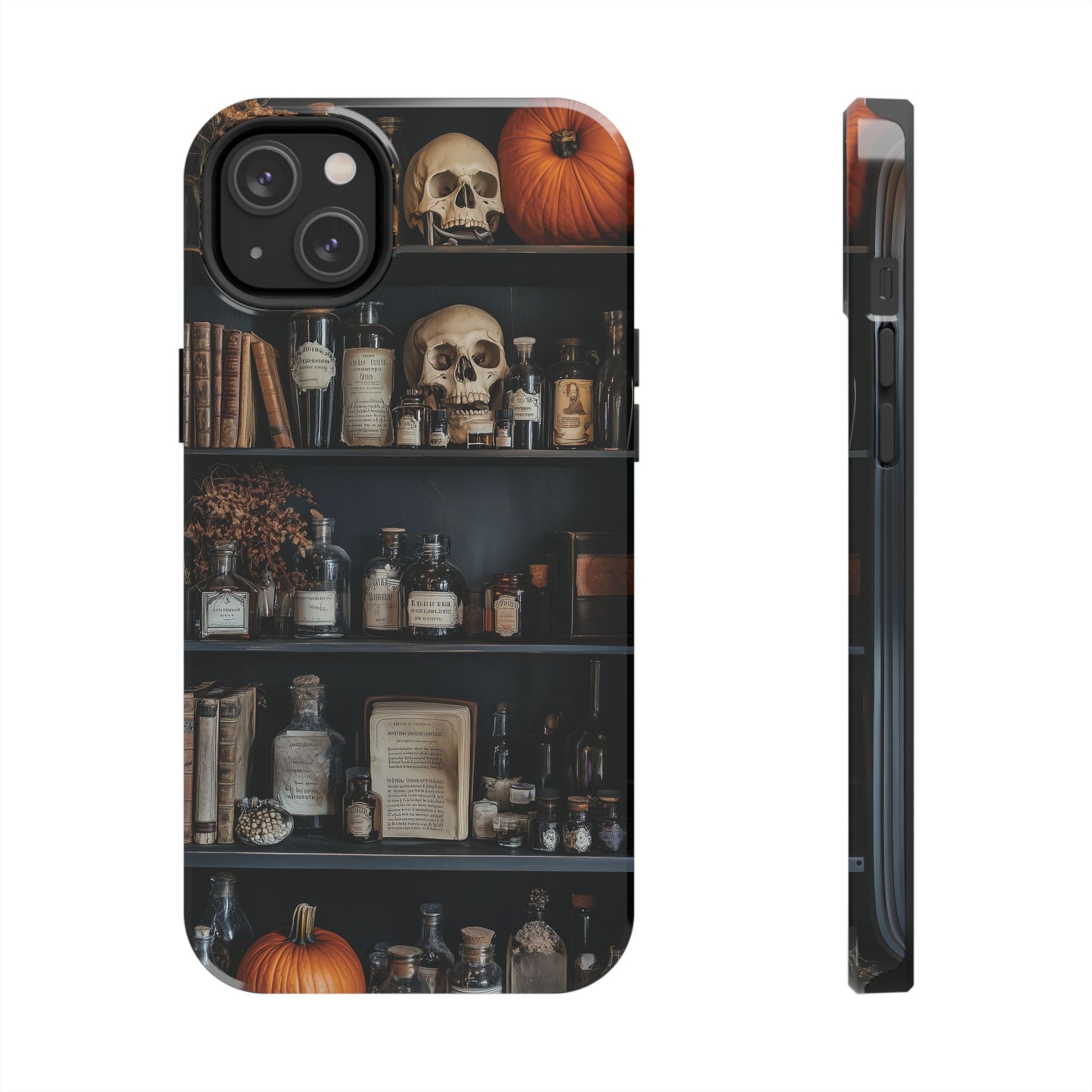 Bookcase Apothecary Goth Dark Academia Skulls floral Black Halloween Pumpkins Samsung Galaxy Apple iPhone 15 Pro Max Case  S24 S23 B