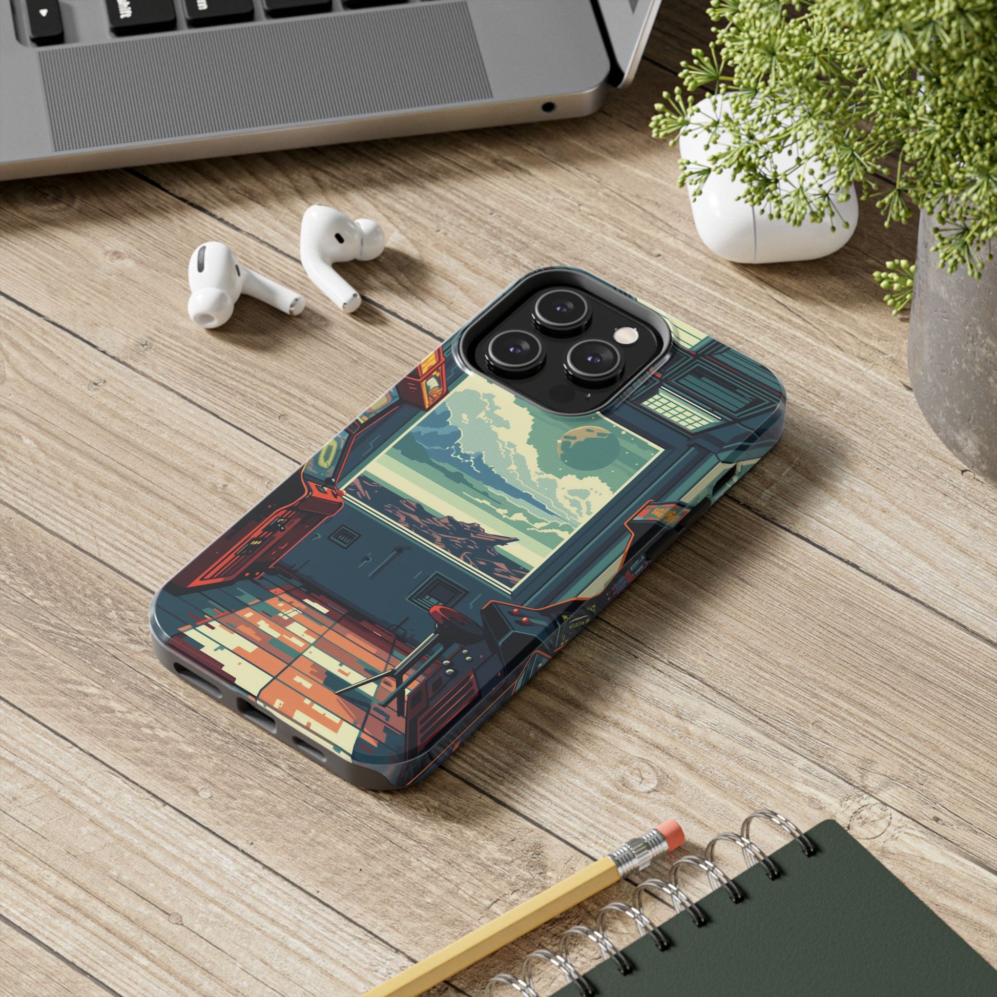 Durable iPhone Case with Outer Space Arcade Design - Protective Space Themed Cover - Fun and Sturdy Phone Accessory - Retro Gift