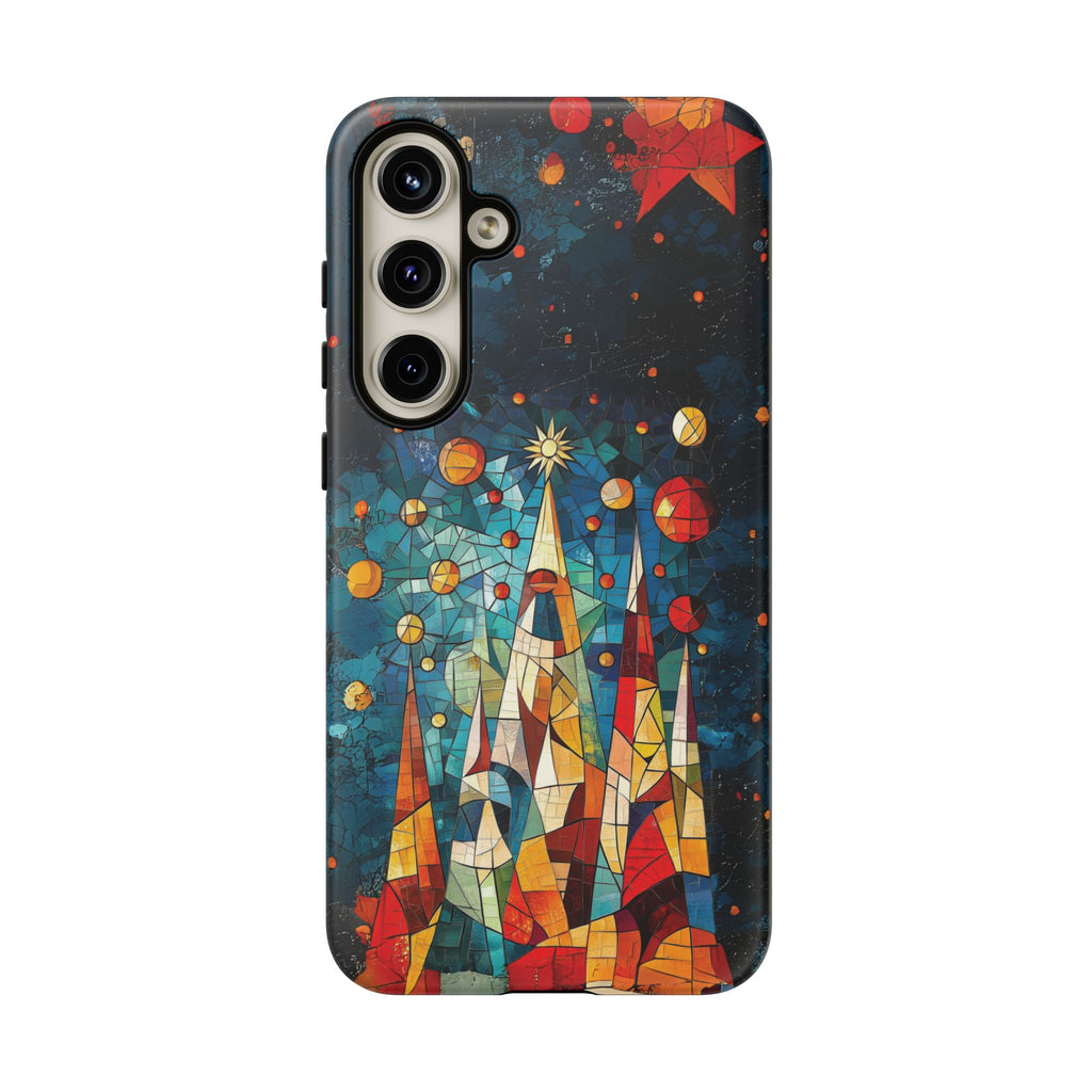 Mosaic Festive Christmas Tree Grove Art Deco Stained Glass Phone Case Rankin Style MidMod Design iPhone 13 14 15 16 Pro Max Pixel Galaxy