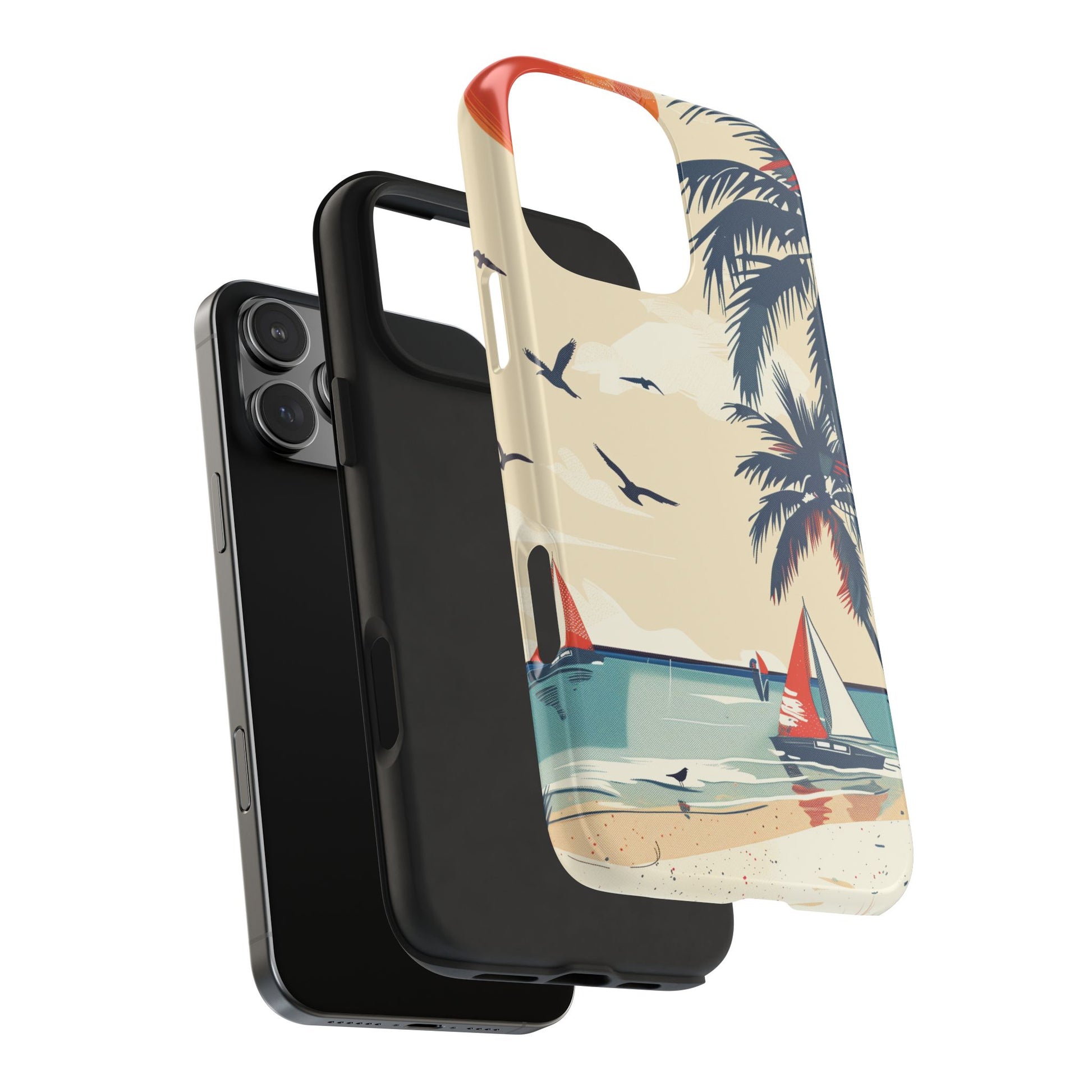 Retro Beach Scene Phone Case, Vintage Tropical Ocean iPhone Case, Summer Beach Phone Cover for iPhone, iphone 15 pro max