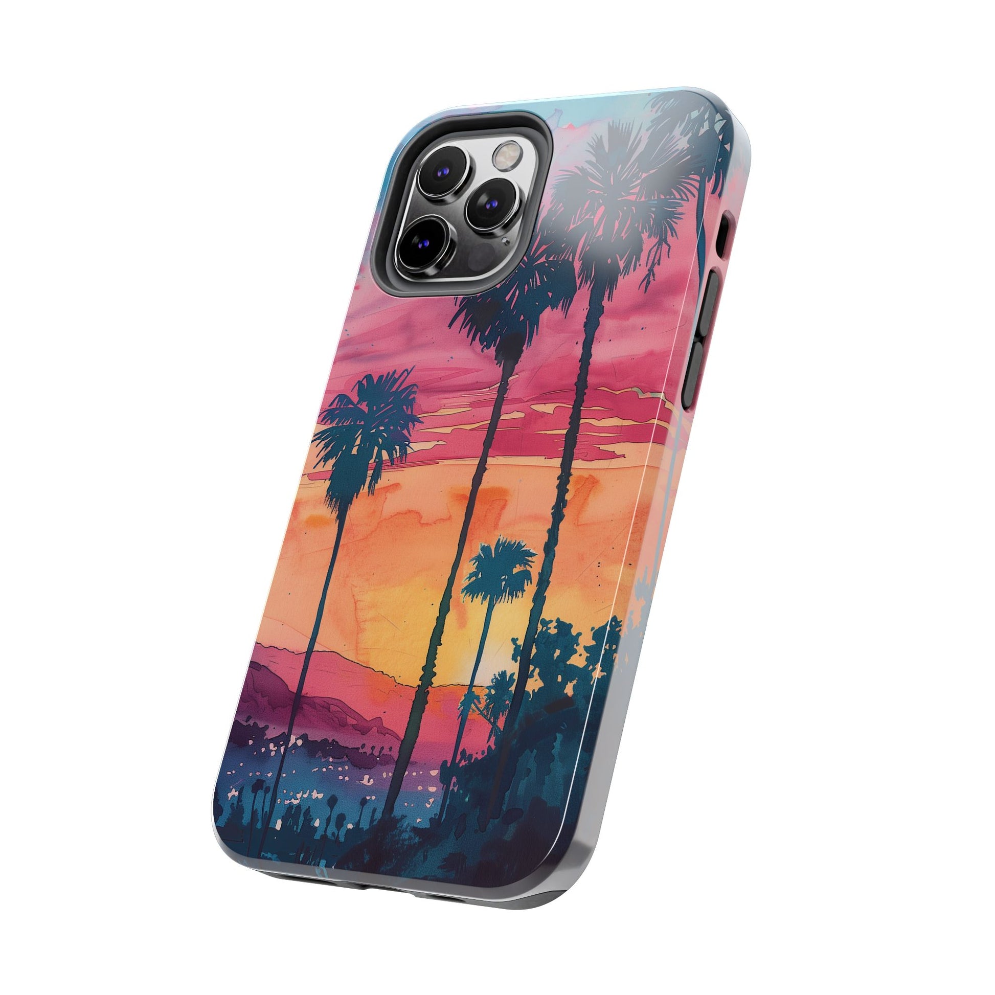 Los Angeles Sunset iPhone Case, Golden Hour Scenic View, Hollywood Hills Sunset Phone Case, Palm Trees Phone Case, iphone 15 pro max case