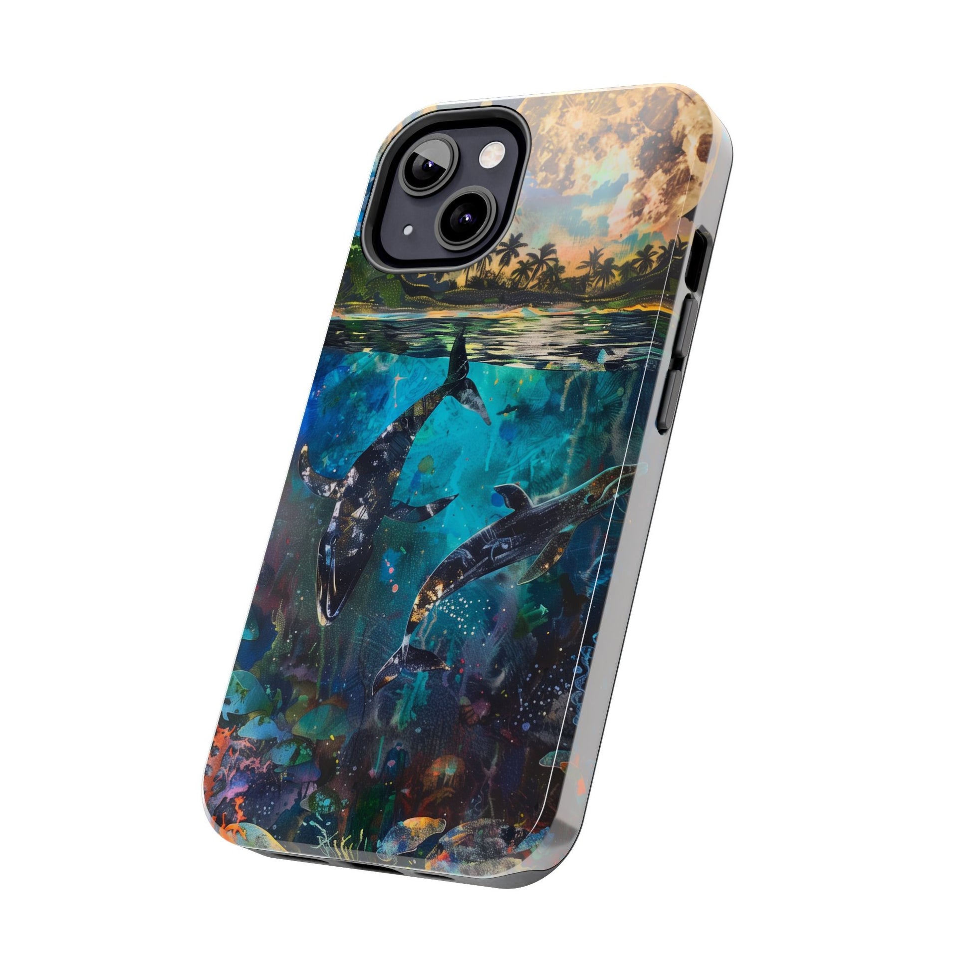 Abstract Moonlit Whales Underwater Phone Case - Durable and Stunning Protective Cover