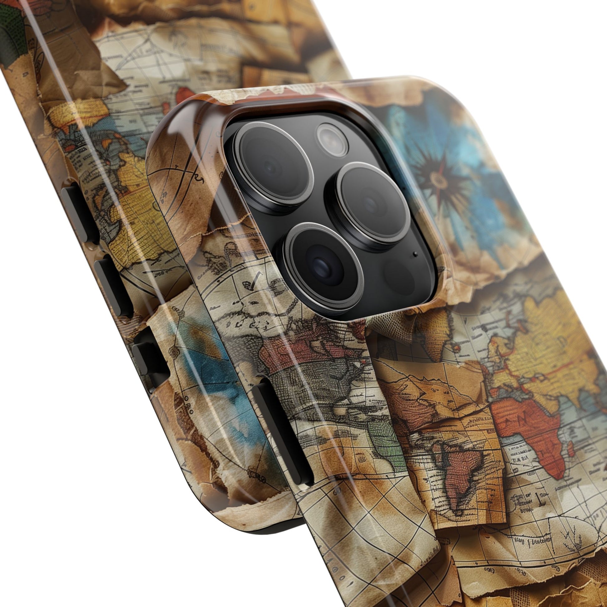 Double Layer Map Phone Case - Protective Phone Case Vintage Map Design - Durable Dual Layer Case with Map Print - Travel Inspired Phone Case