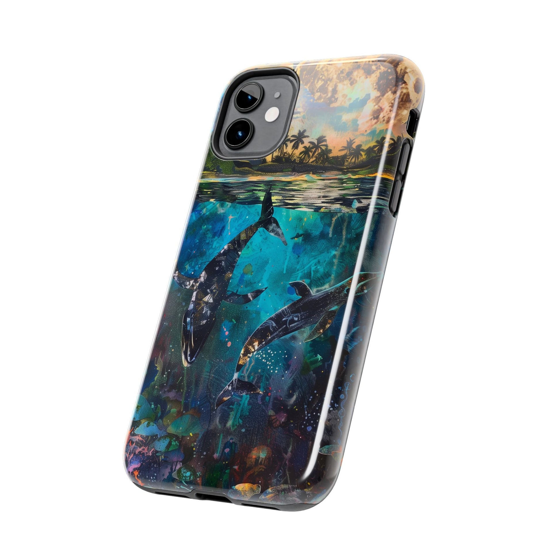 Abstract Moonlit Whales Underwater Phone Case - Durable and Stunning Protective Cover
