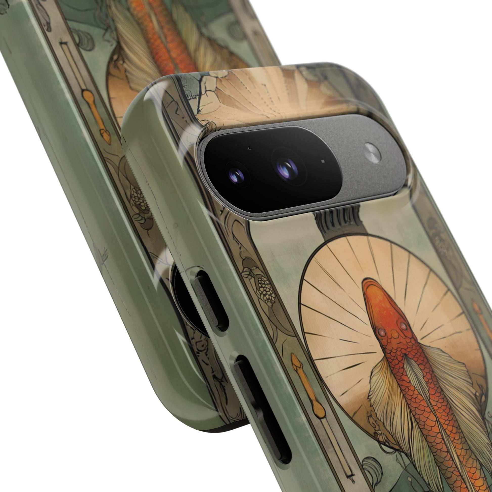 Art Deco Fish Frank Lloyd Wright Inspired Phone Case Geometric Stained Glass Art Deco Gold 13 14 15 16 iPhone Pro Max Galaxy Pixel
