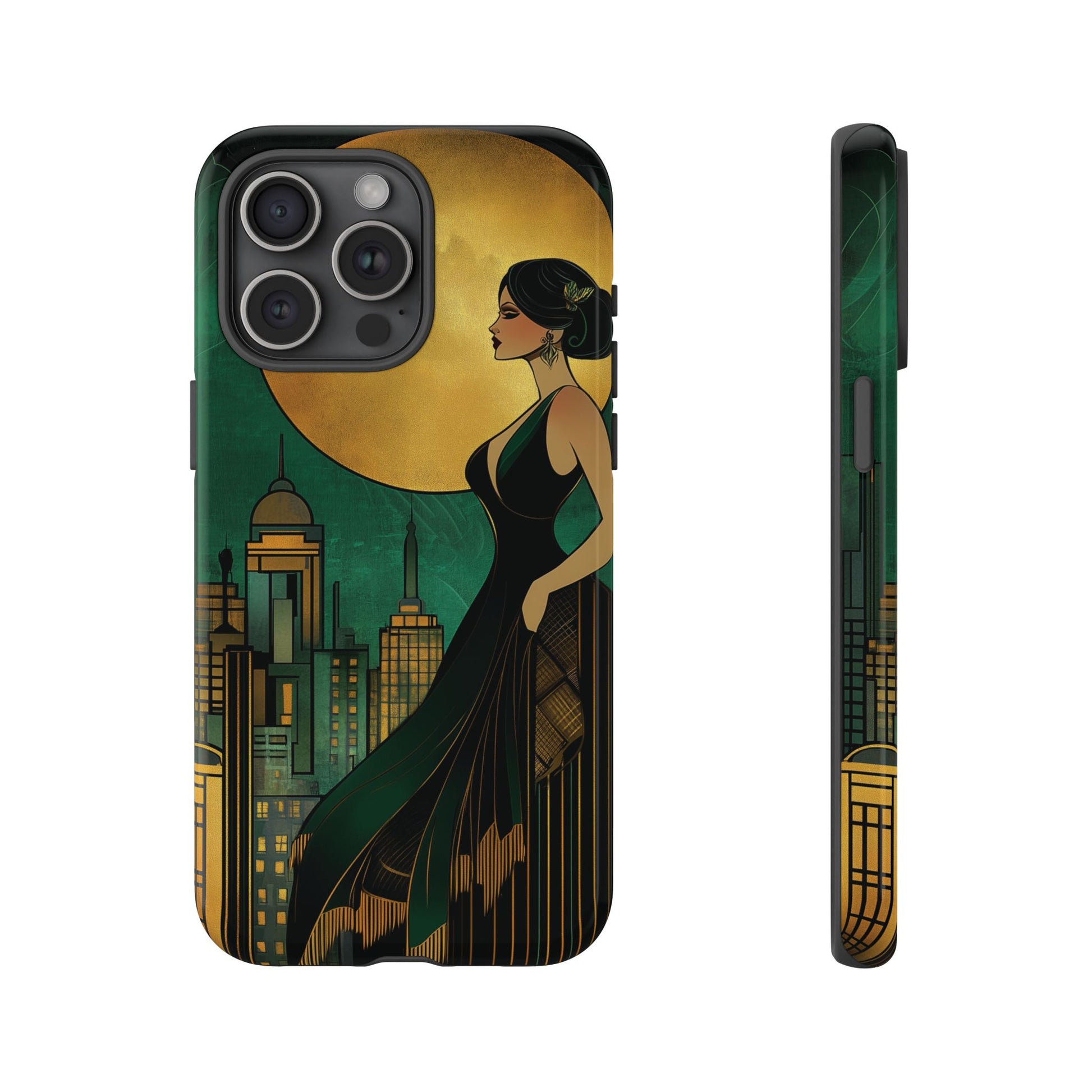 Custom Art Deco Flapper Woman Phone Case 1920s Art Nouveau Design in Emerald & Gold Alphonse Mucha Style Gatsby Style Poster