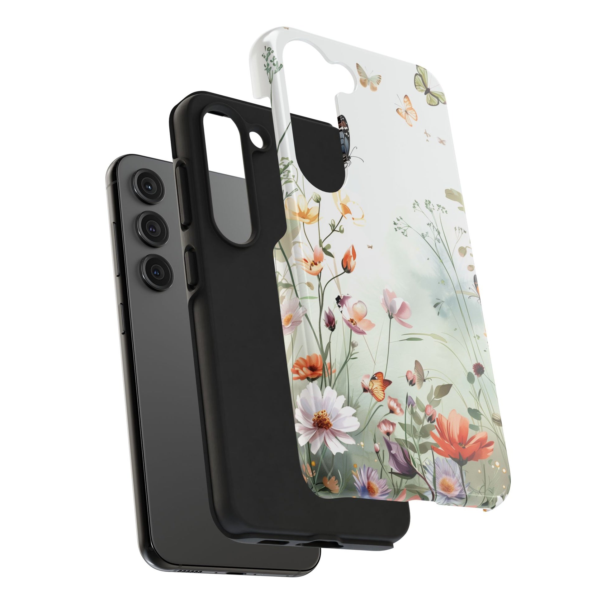 Butterfly Meadow Scene Cottagecore iPhone 15, Pastel Wildflowers & Butterflies, Natural iPhone Case, Cottagecore Garden Case, iPhone 14