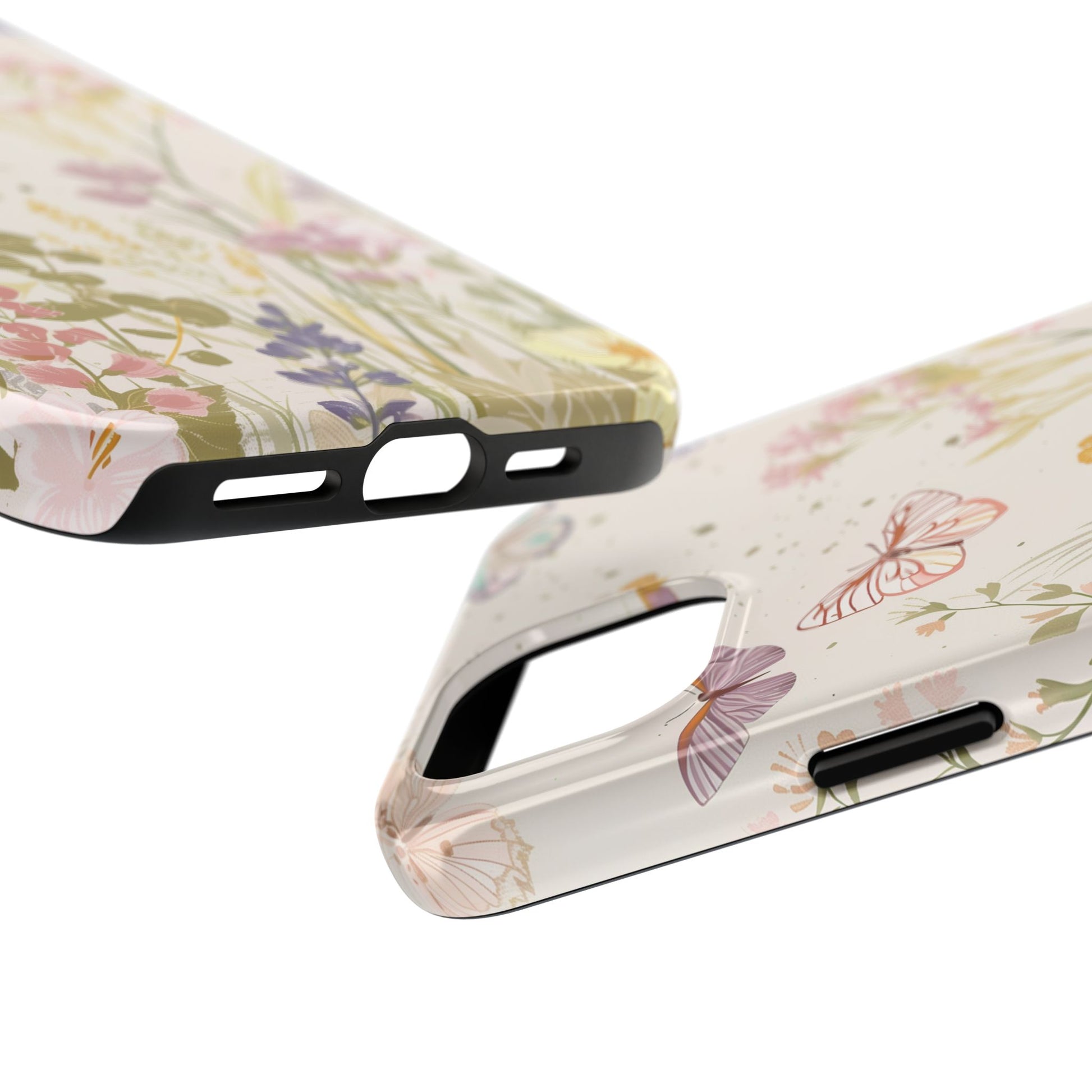 Butterfly Meadow Scene Cottagecore iPhone 15, Pastel Wildflowers & Butterflies, Natural iPhone Case, Cottagecore Garden Case, iPhone 14