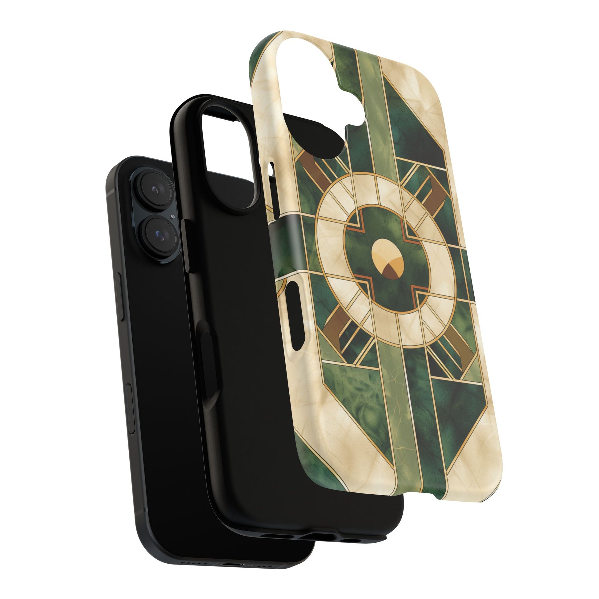 Green Frank Lloyd Wright Inspired Phone Case Geometric Elegance Stained Glass Art Deco Marble Gold 13 14 15 16 iPhone Pro Max Galaxy Pixel