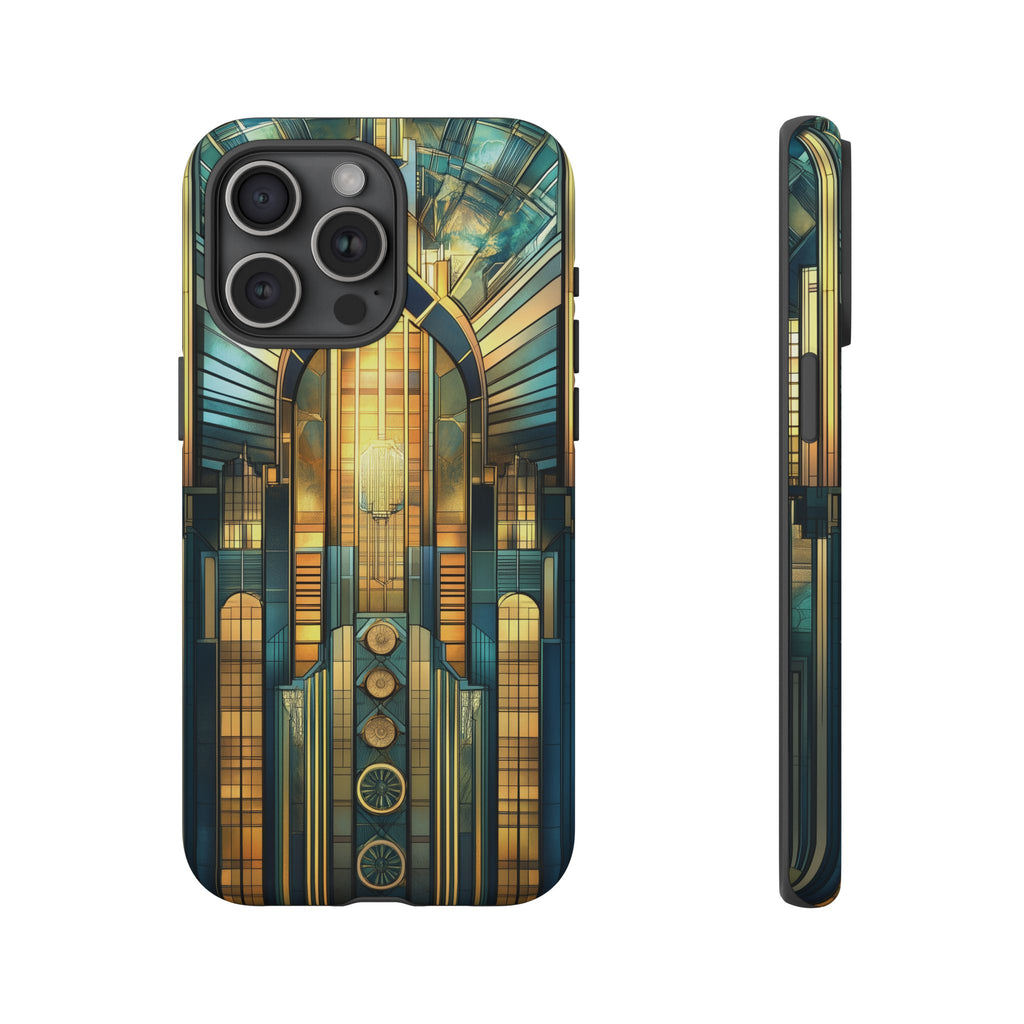 Phone Case Art Deco City Frank Lloyd Wright Teal Gold Protective Covers, Stylish Accessories, Great Gatsby Noir Nouveau iPhone 14 15 16 Pro