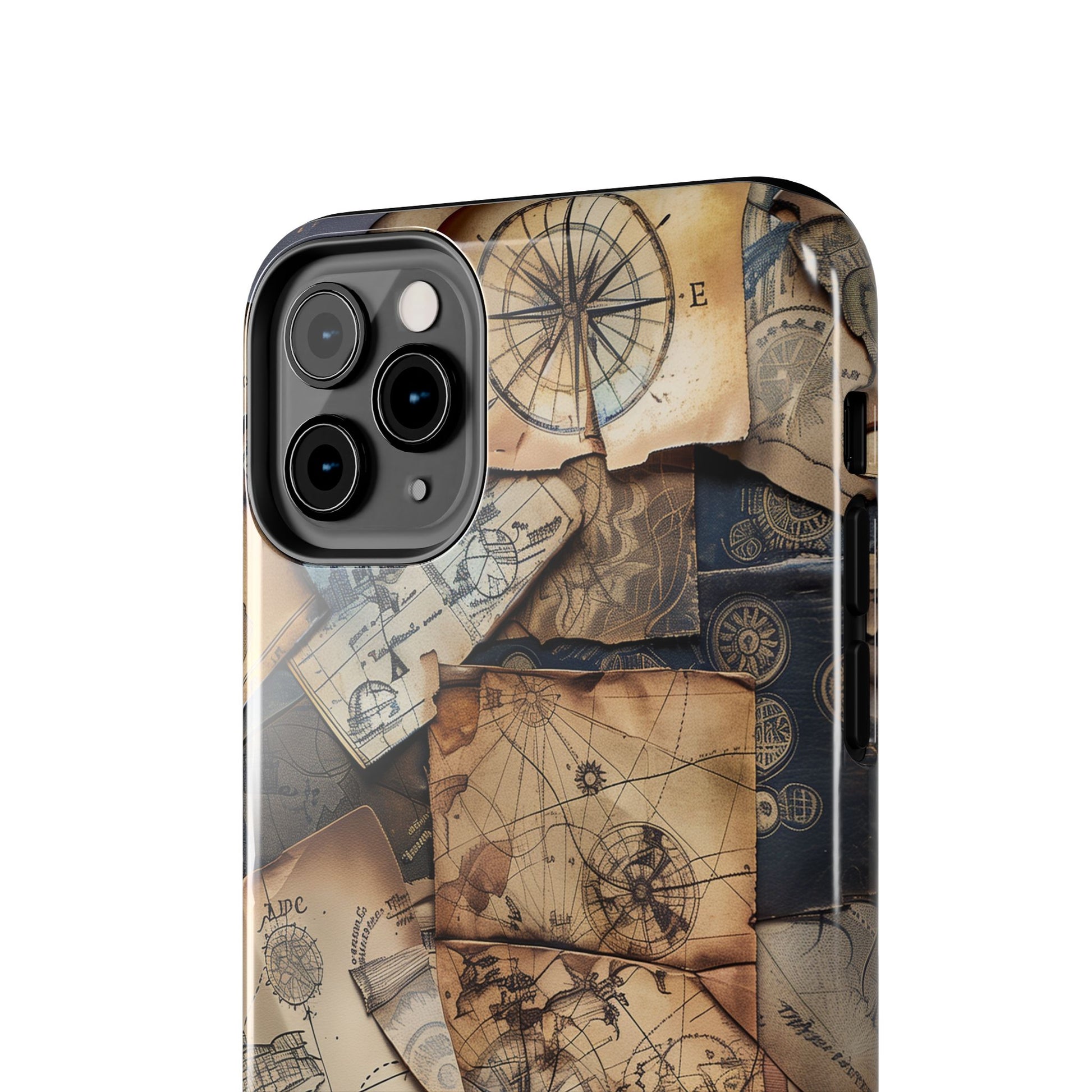 Double Layer Adventure Phone Case - Protective Phone Case Vintage Map and Compass Design - Dual Layer Case with Map Print