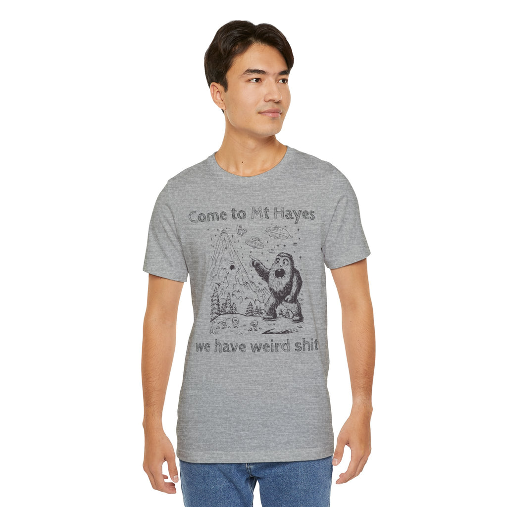 Alien Conspiracy Unisex Tee, Bigfoot Mountain Sketch Shirt, UFO Weird Stuff Tshirt, California Men's Top, Space Extraterrestrial Shirt