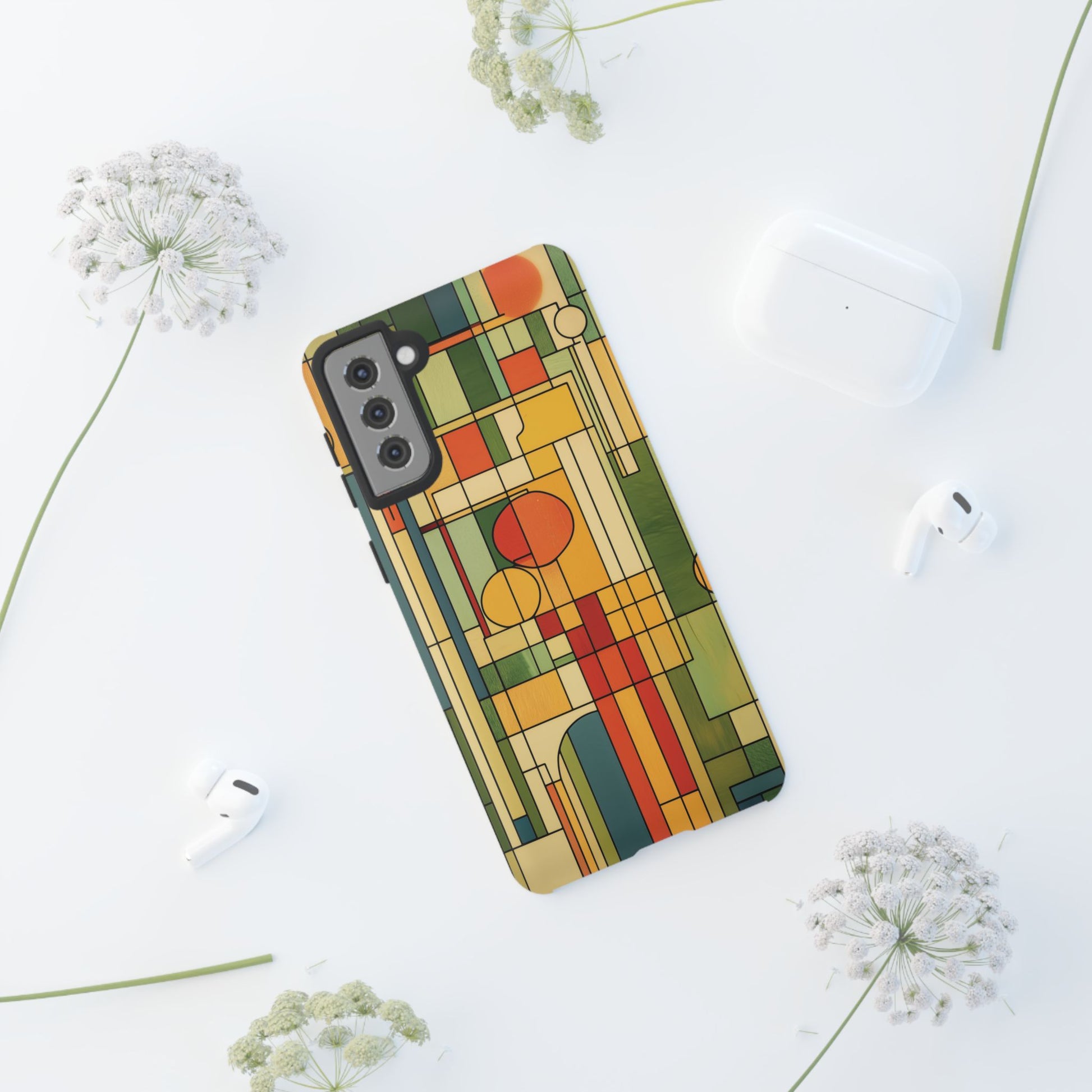 Frank Lloyd Wright Inspired Prairie Style Usonian Phone Case Geometric Stained Glass Art Deco 13 14 15 16 iPhone Pro Max Galaxy Pixel
