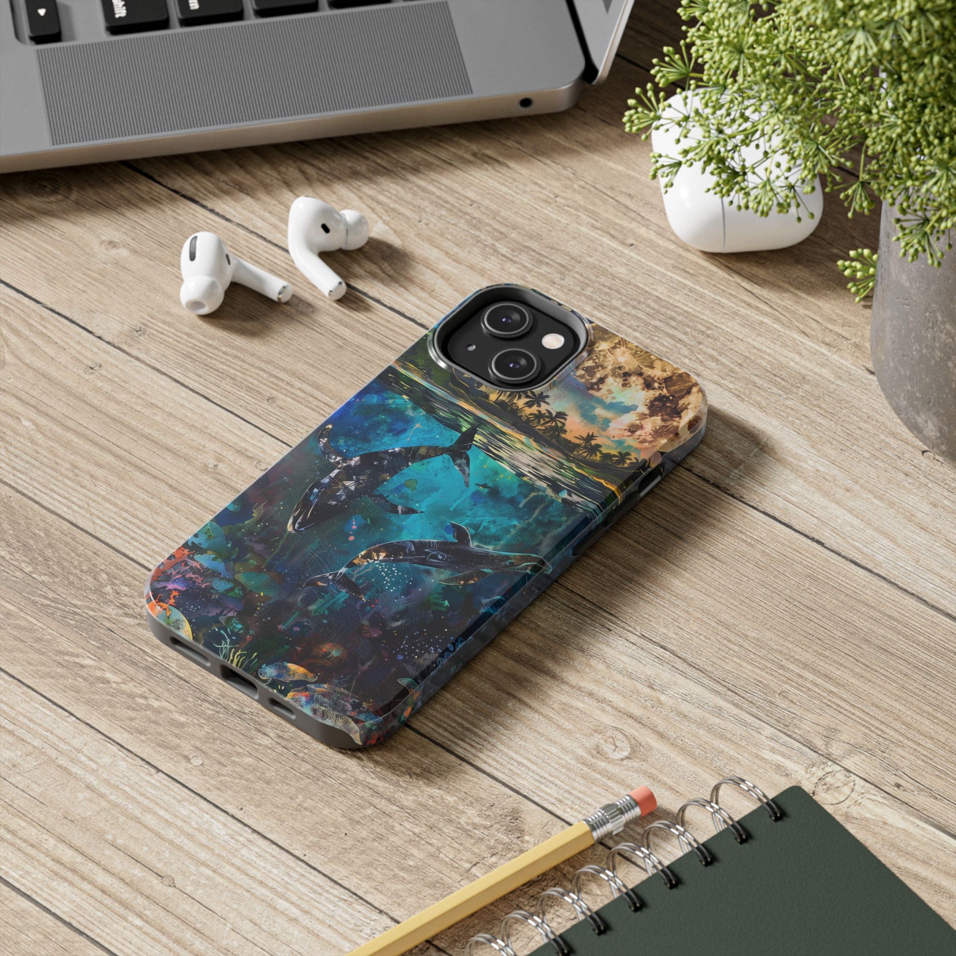 Abstract Moonlit Whales Underwater Phone Case - Durable and Stunning Protective Cover