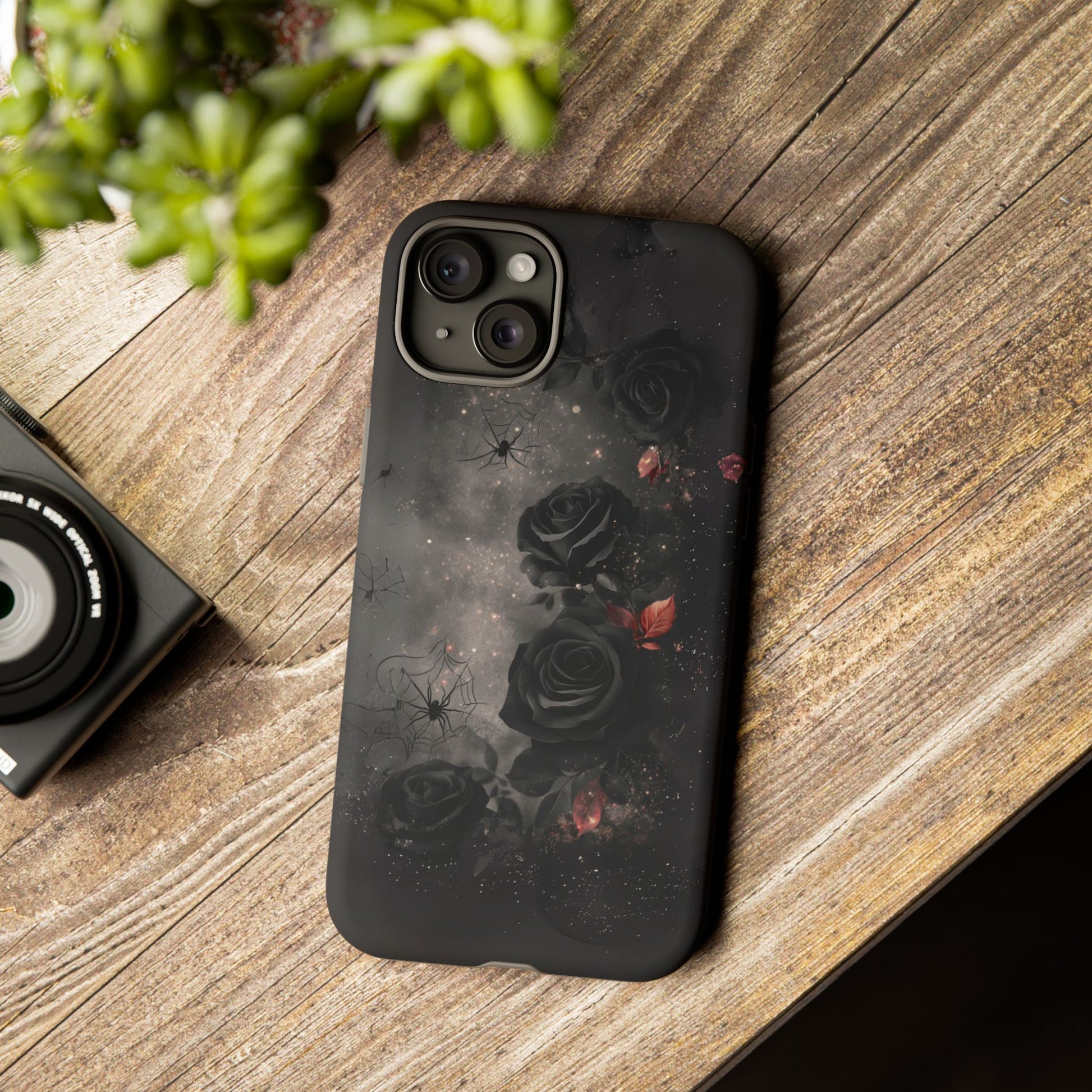 Gothic Floral Phone Case Dark Academia Black Roses Spider Webs Space Witchcraft Night Sky iPhone 13 14 15 16 Pro Max Galaxy Pixel