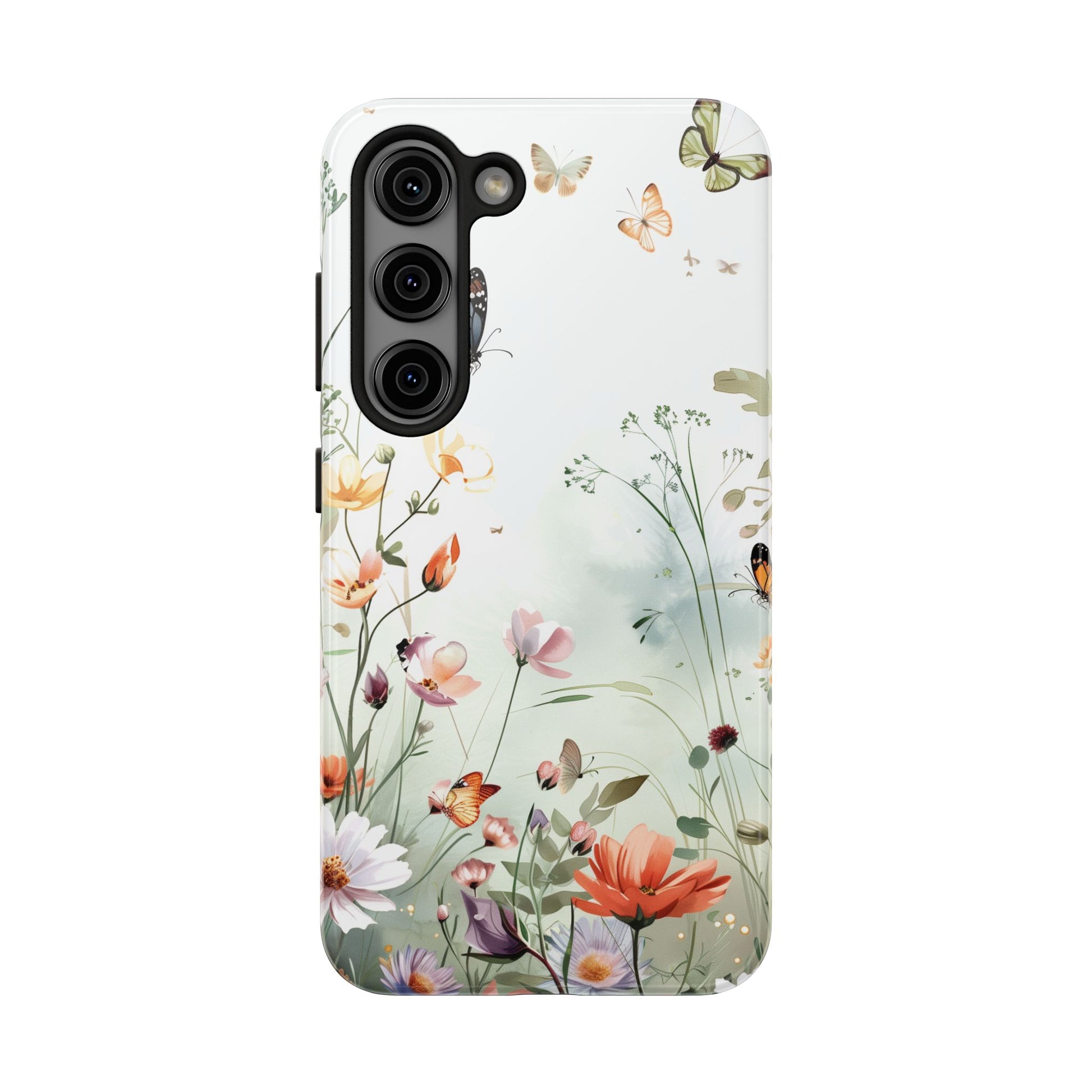 Butterfly Meadow Scene Cottagecore iPhone 15, Pastel Wildflowers & Butterflies, Natural iPhone Case, Cottagecore Garden Case, iPhone 14