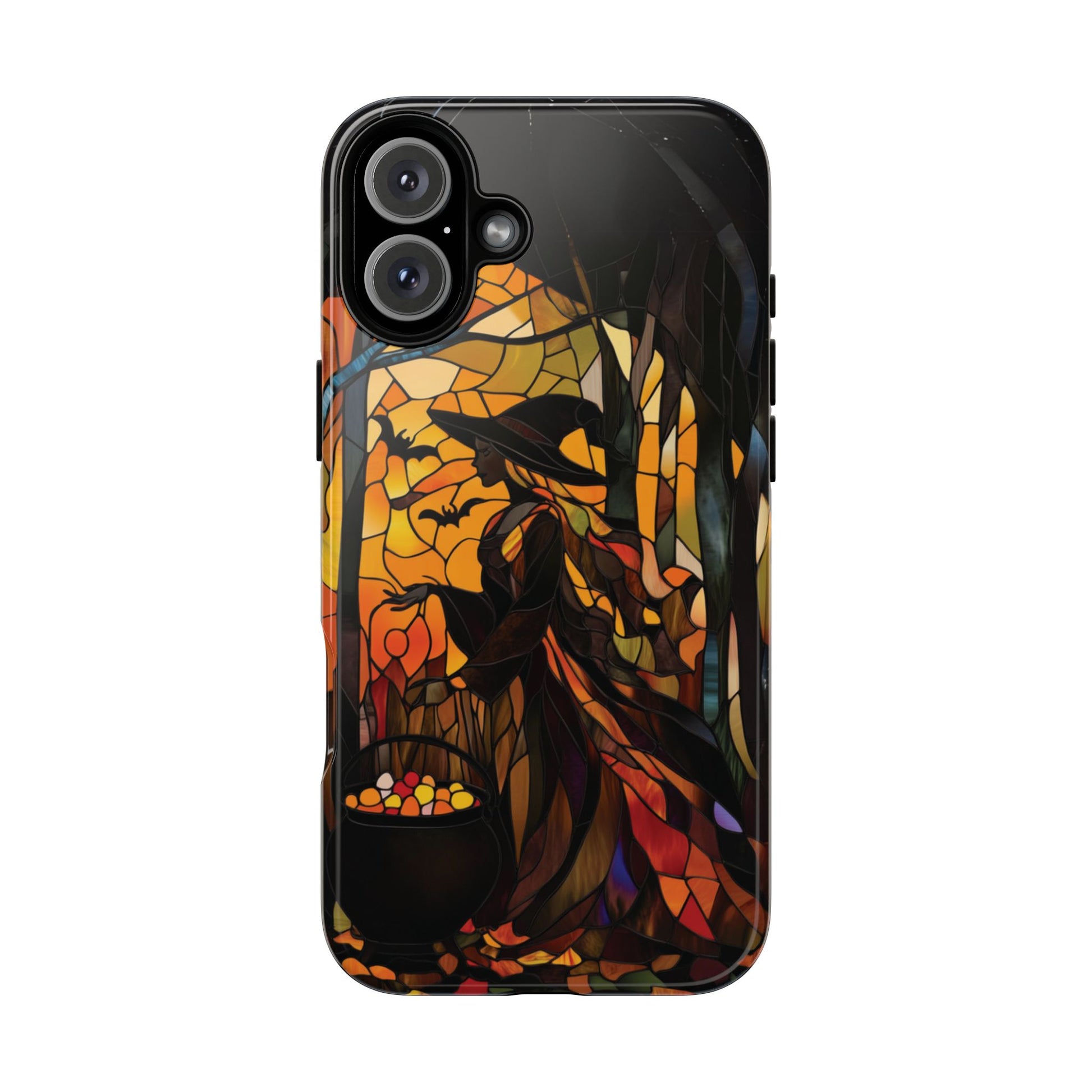 Halloween Witch Stained Glass Effect Dark Academia Spooky Fall Witchy Pumpkin Bats Seasonal Fall Mosaic Case iPhone 13 14 15 16 Pro Max
