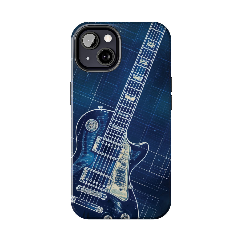 Guitar Phone Case, Guitar Blueprint iPhone Cover, Vintage Guitar Design, Custom iPhone Covers, Rock Music Phone Accessories, Musician Gift