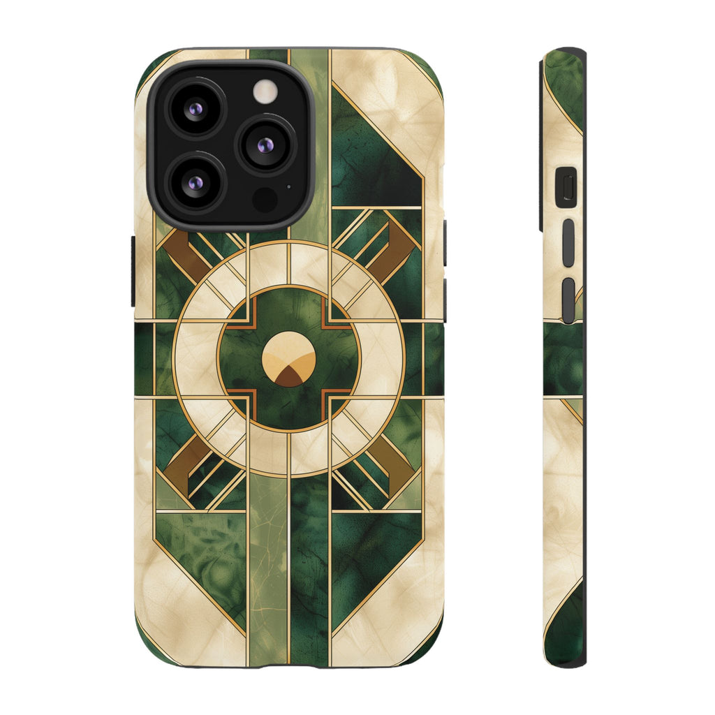 Green Frank Lloyd Wright Inspired Phone Case Geometric Elegance Stained Glass Art Deco Marble Gold 13 14 15 16 iPhone Pro Max Galaxy Pixel