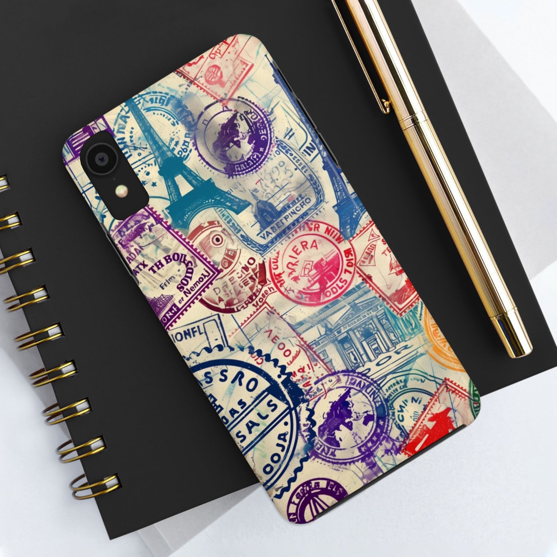 Travel Stamps Tough Phone Case - Durable Vintage Travel Stamps Design - Adventure Inspired Phone Case - Protective Case with travel stamps