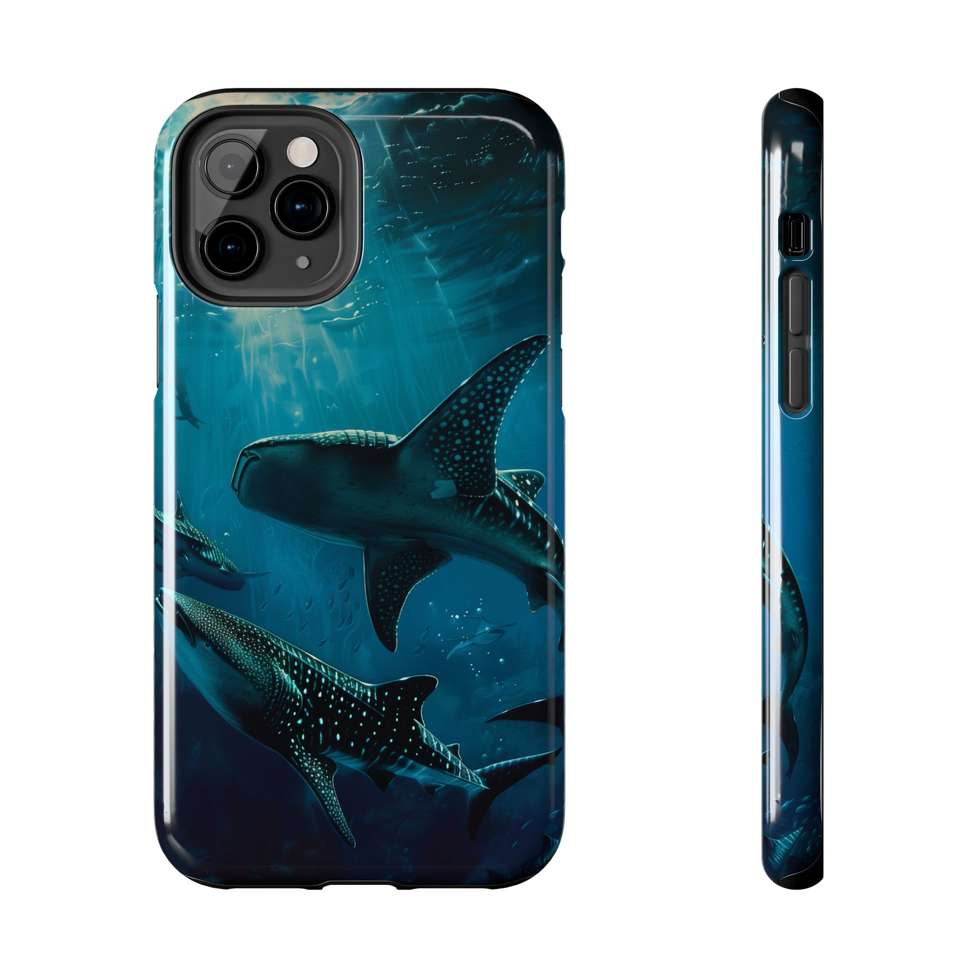 Tranquil Trio: Three Whale Sharks Tough Phone Case
