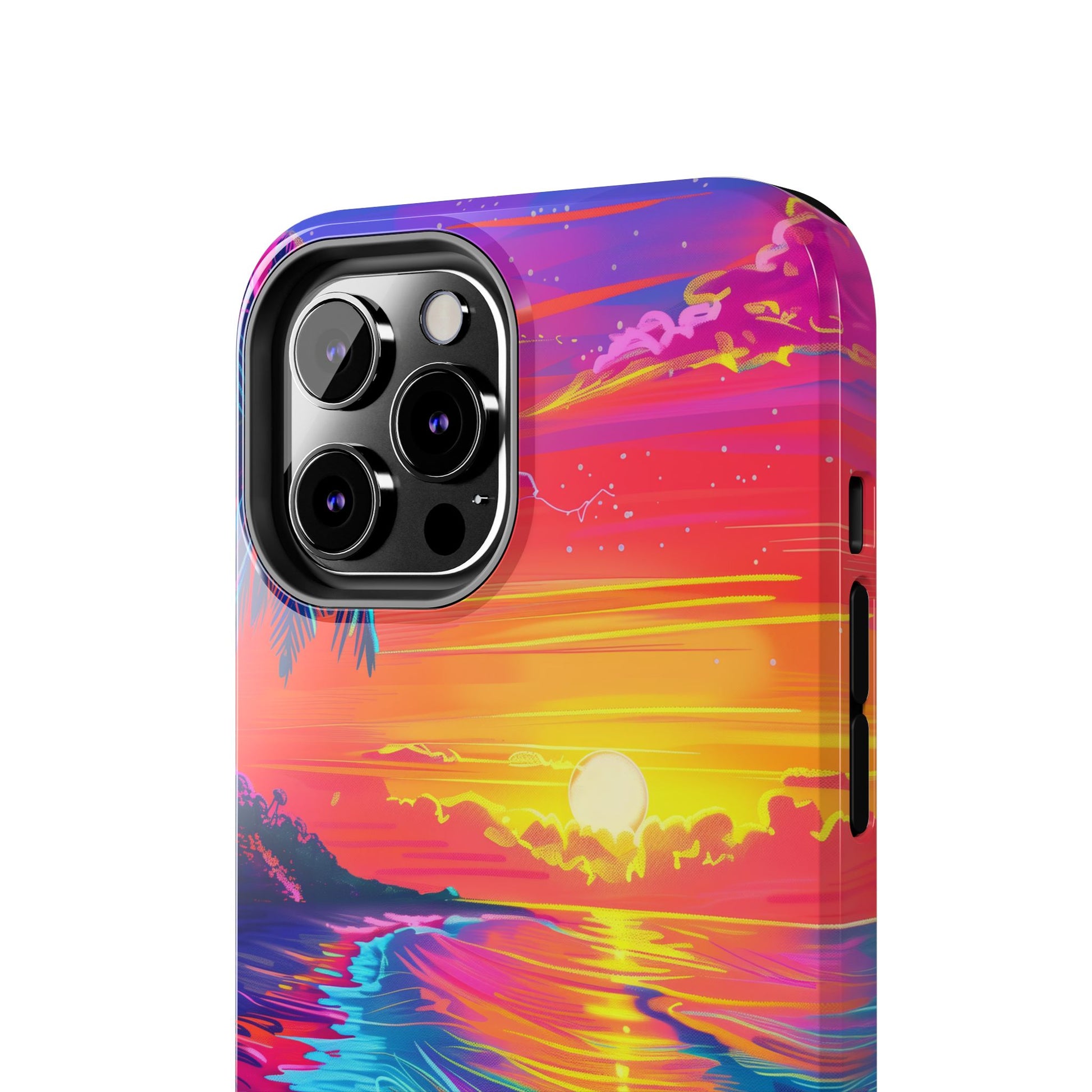 Tough Beach Sunrise Phone Case - Durable Case Lisa Frank Inspired Beach Art - Vibrant Beach Design - Colorful Phone Case for Beach Lovers