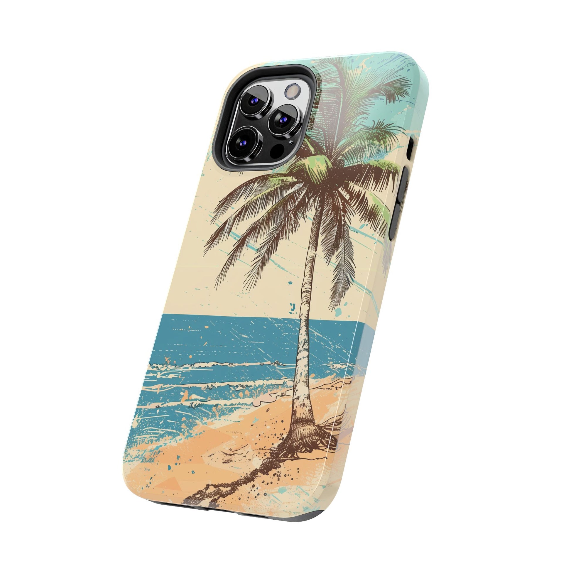 Retro Beach Scene Phone Case, Vintage Tropical Ocean iPhone Case, Summer Beach Phone Cover for iPhone, iphone 15 pro max