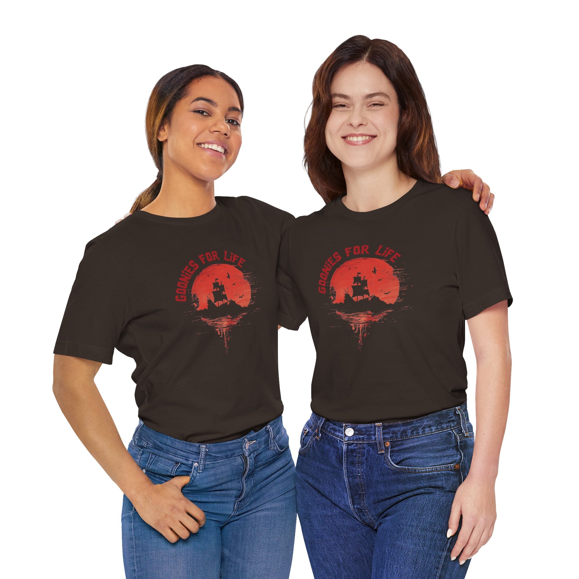 Goonies For Life Vintage Style Sunset Pirate Ship Tee
