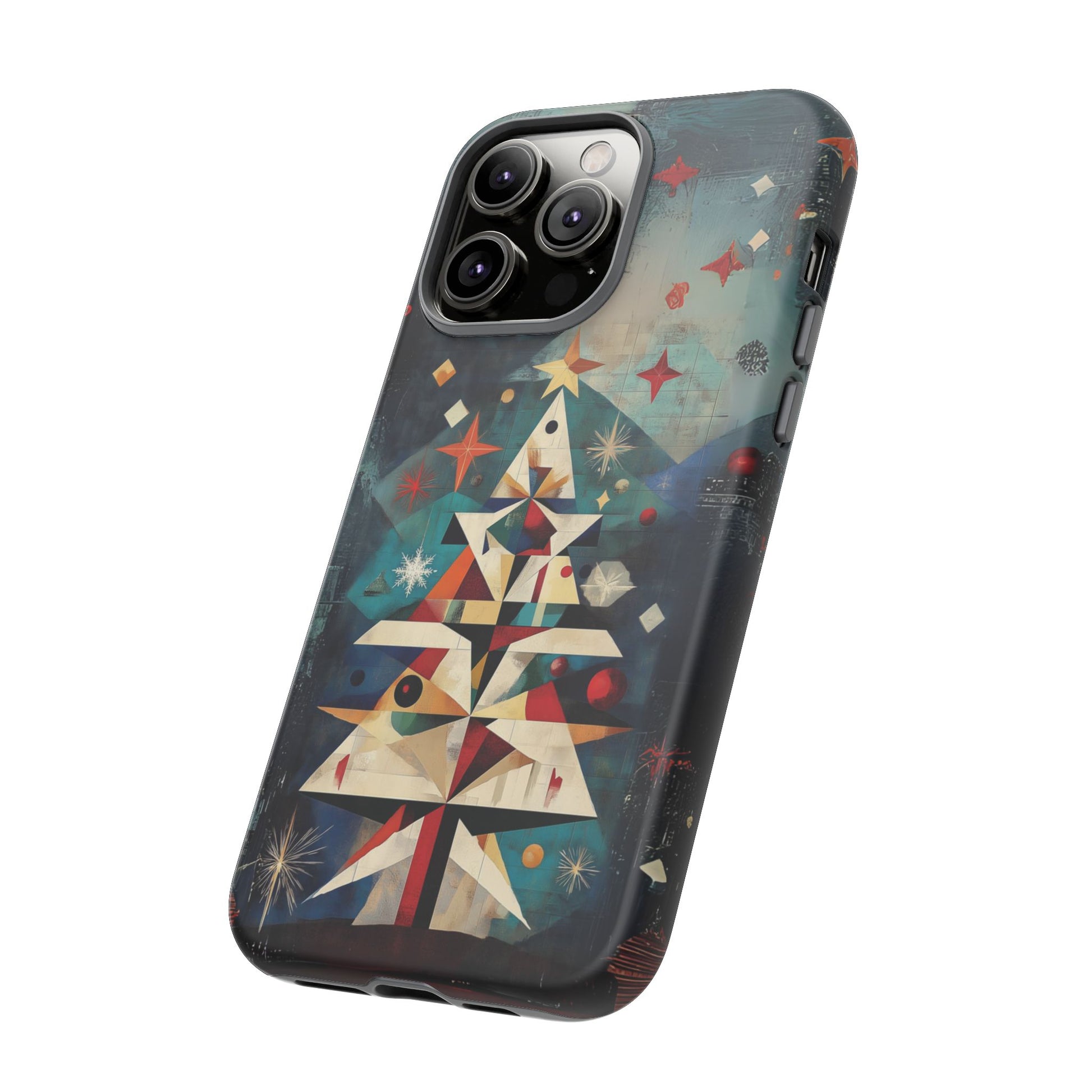 Mosaic Festive Christmas Tree Art Deco Stained Glass Phone Case Rankin Bass Style MidMod Design iPhone 13 14 15 16 Pro Max Pixel Galaxy