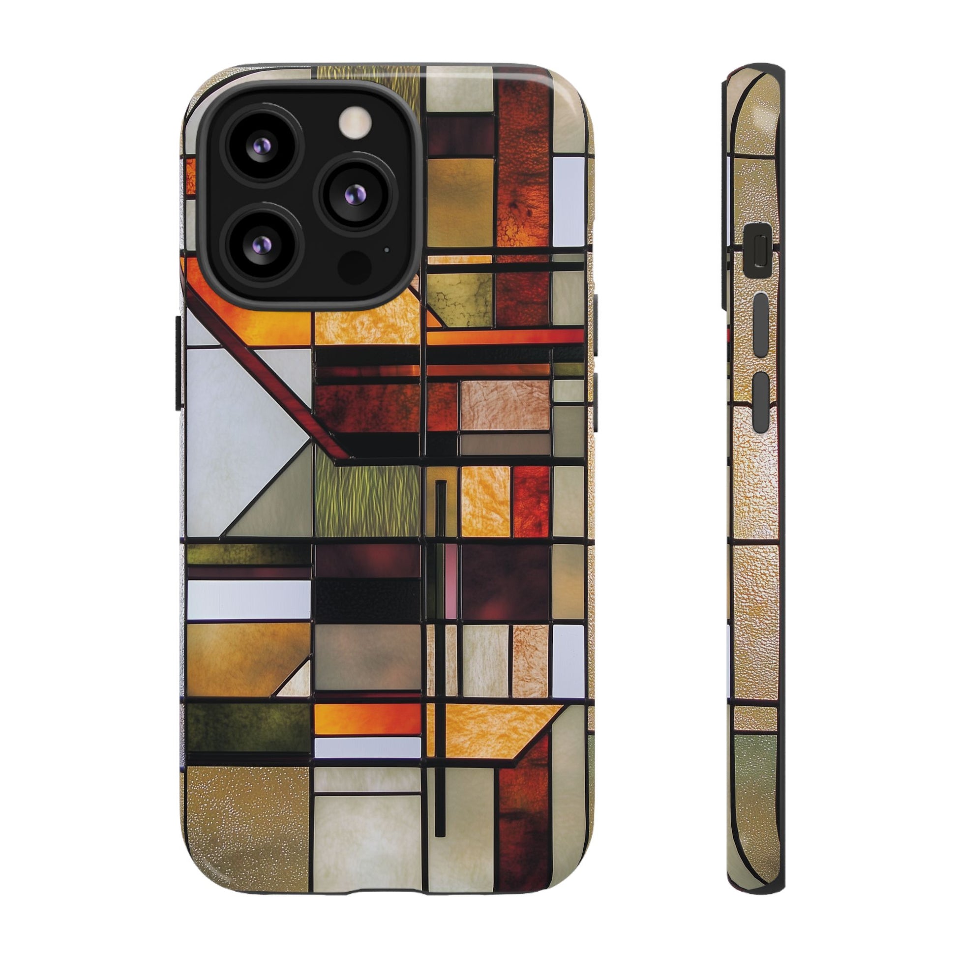 Stained Glass Phone Case Art Deco Frank Lloyd Wright Cottage Core Usonian Prairie Style Geometric Stylish  iPhone 14 15 16 Pro
