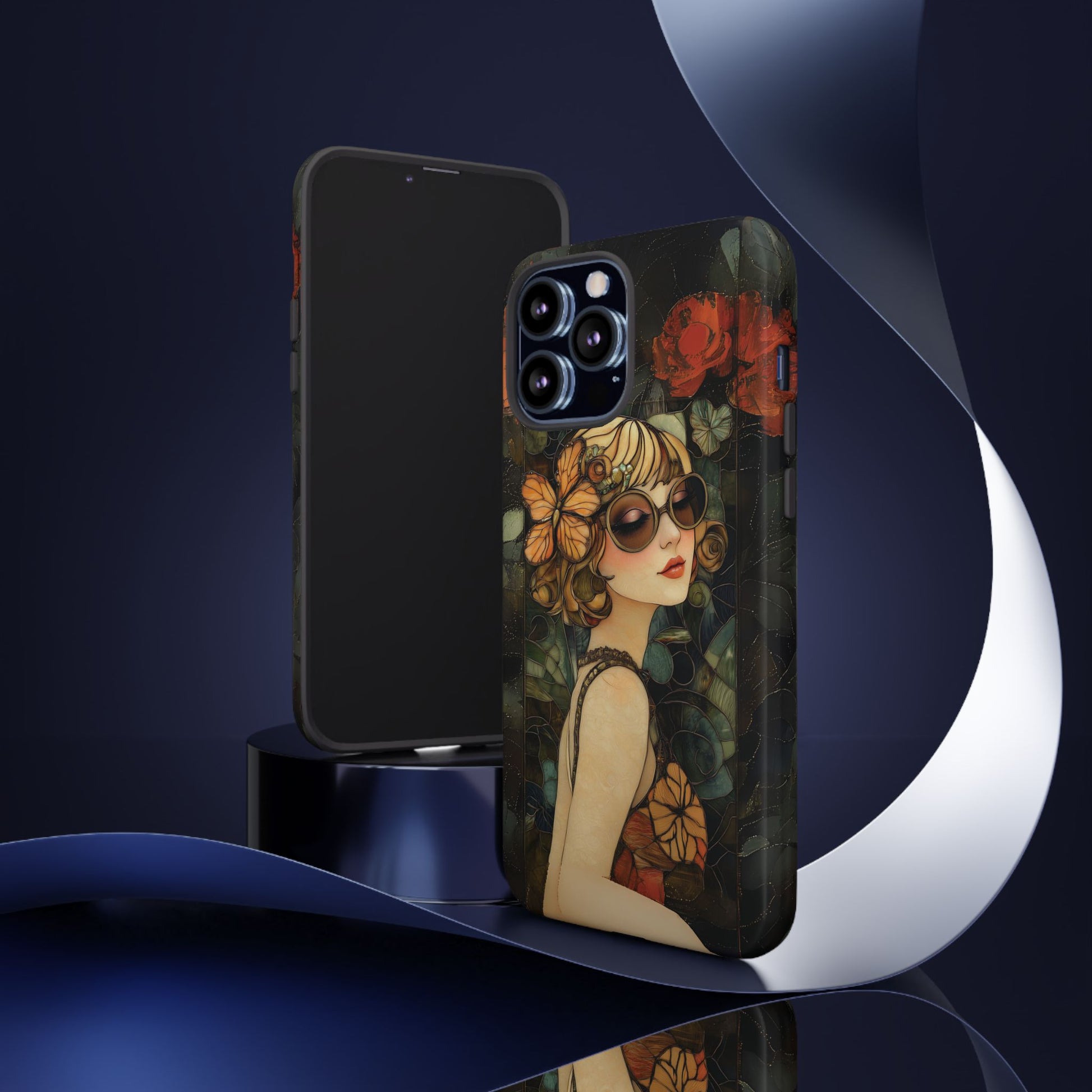 Butterfly Art Deco Flapper Woman Mosaic Phone Case 1920s Art Nouveau Design in Red Stained Glass Alphonse Mucha Style Gatsby Style Poster
