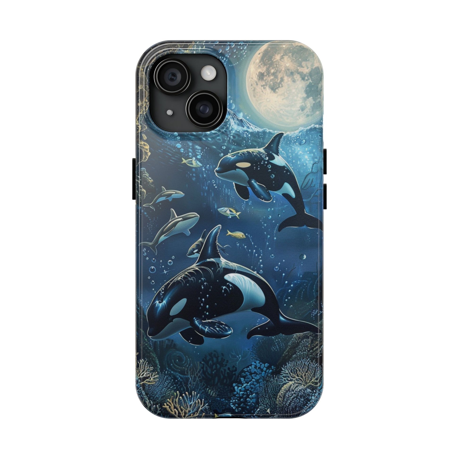 Orca Killer Whale Phone Case Ocean Moonlight Coral Reef Marine Life iPhone 13 14 15 16 pro max Sealife Oceanology Scuba Diving