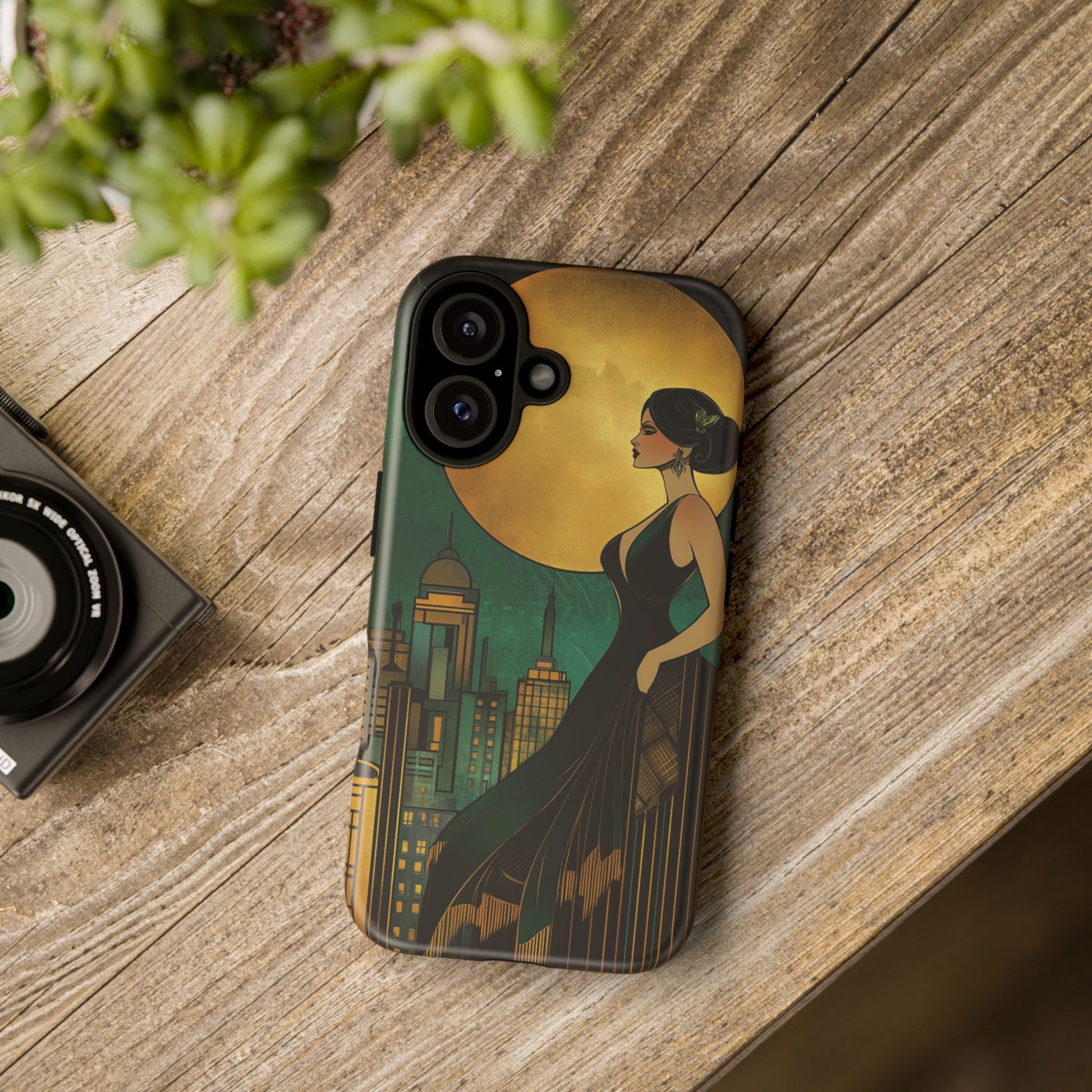 Custom Art Deco Flapper Woman Phone Case 1920s Art Nouveau Design in Emerald & Gold Alphonse Mucha Style Gatsby Style Poster