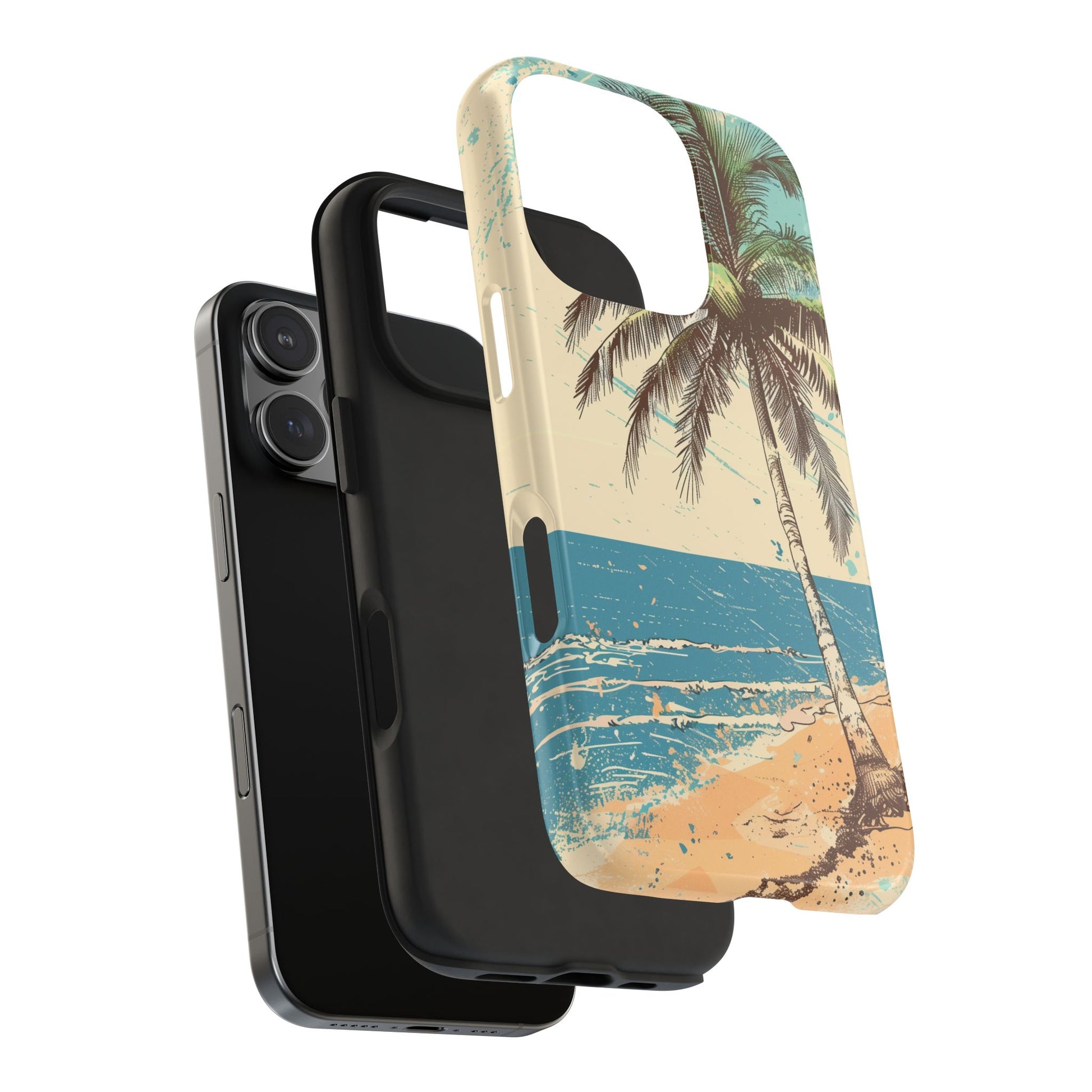 Retro Beach Scene Phone Case, Vintage Tropical Ocean iPhone Case, Summer Beach Phone Cover for iPhone, iphone 15 pro max