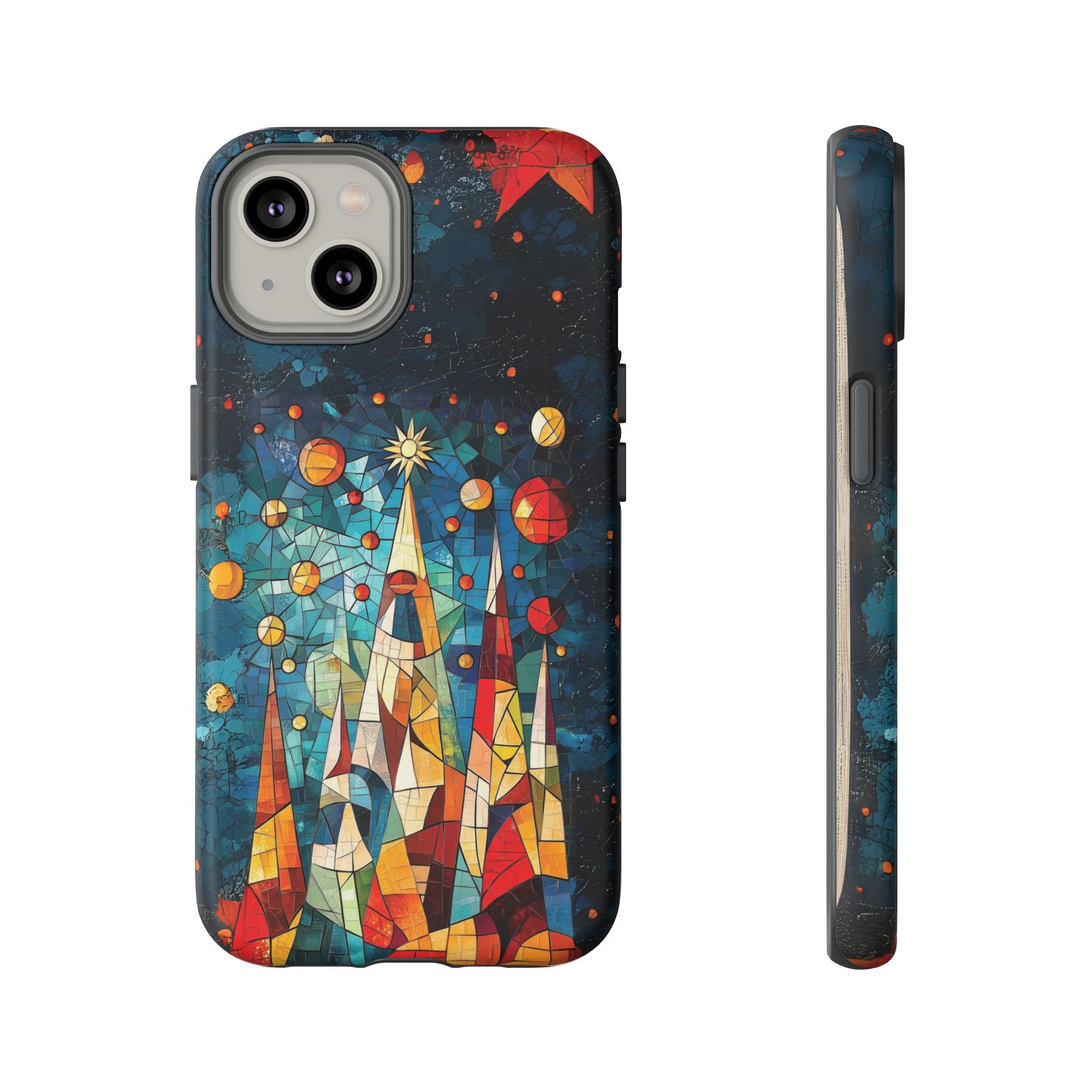 Mosaic Festive Christmas Tree Grove Art Deco Stained Glass Phone Case Rankin Style MidMod Design iPhone 13 14 15 16 Pro Max Pixel Galaxy
