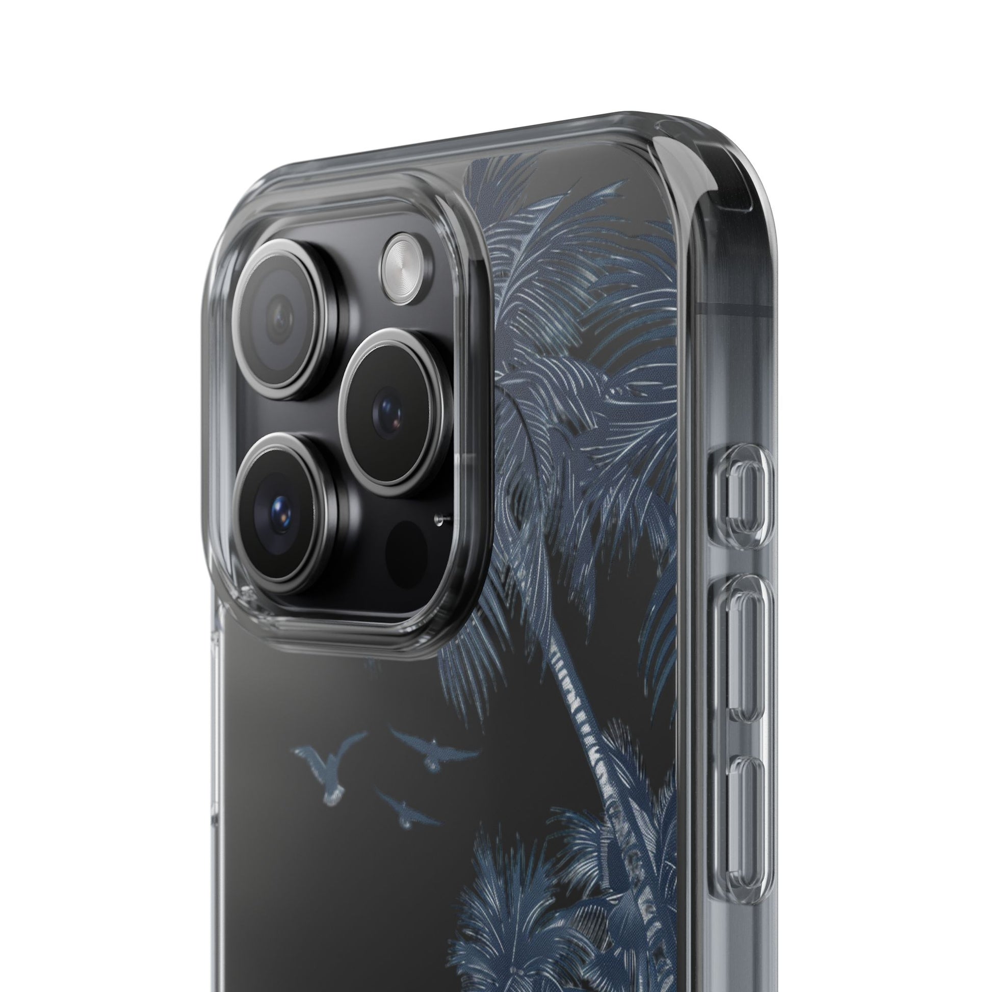 Hand-Drawn Art Beach Scene Clear Phone Case Tropical Palm Trees Surfing iPhone 13 14 15 16 Pro Max Galaxy S23