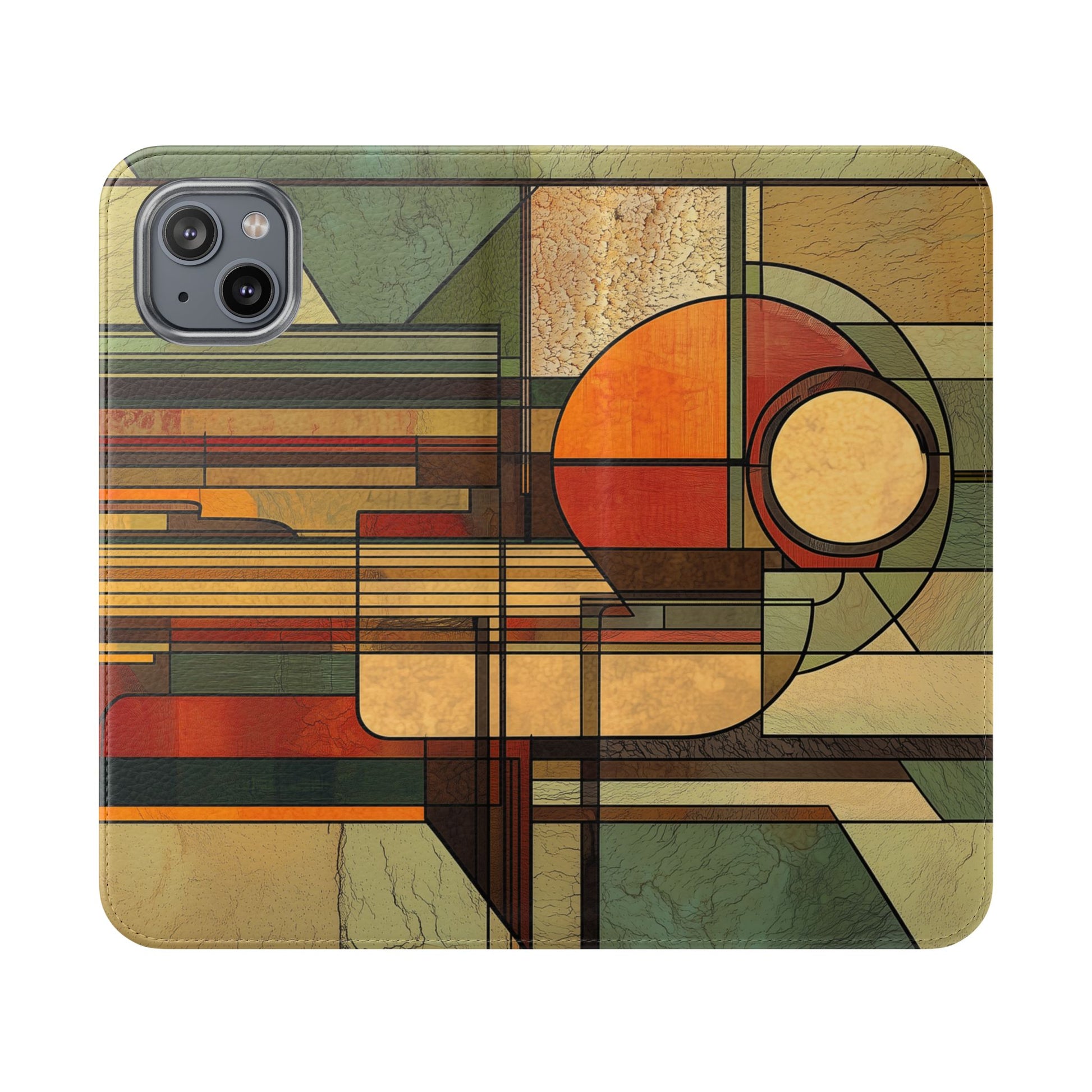 Art Deco Flip Case Prairie Style Stained Glass Inspired by Frank Lloyd Wright, Phone Covers, Colorful Protective Accessories, Unique