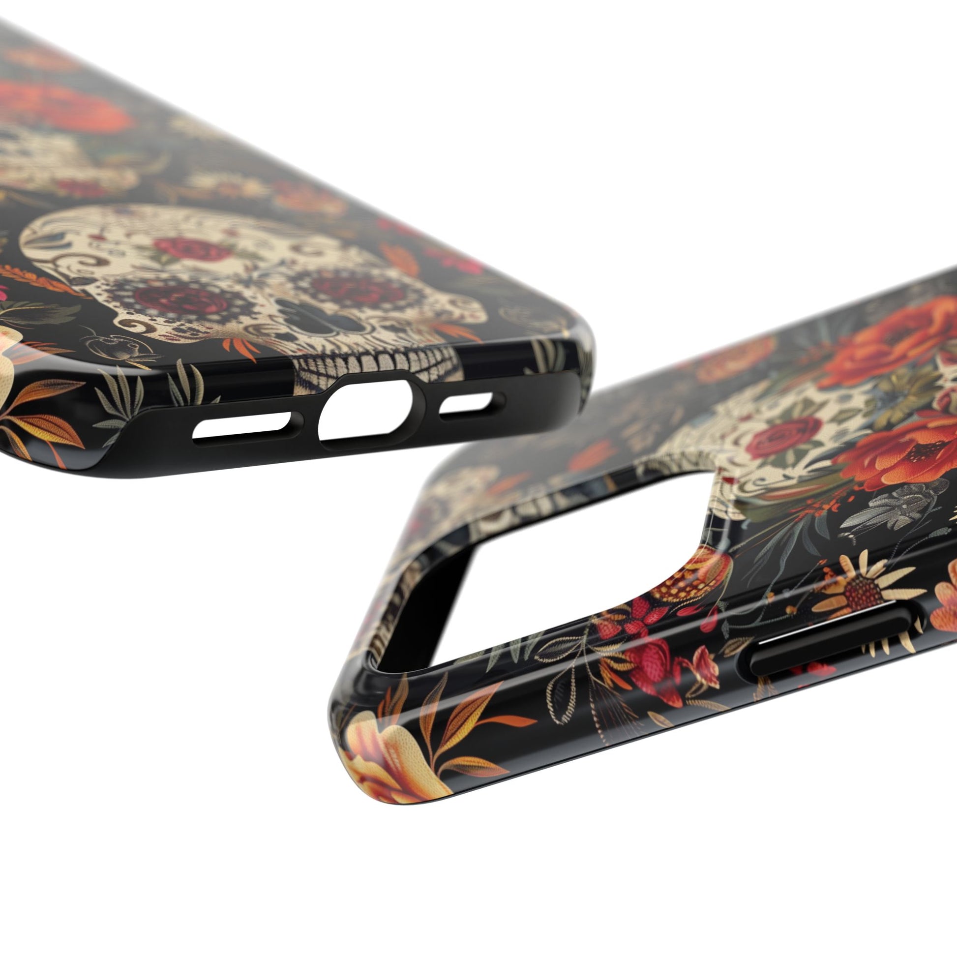 Embroidered Skeletons Phone Case, Flowers and Skulls, Halloween Cottagecore Day of the Dead, iPhone Dia de Los Muertos Gothic