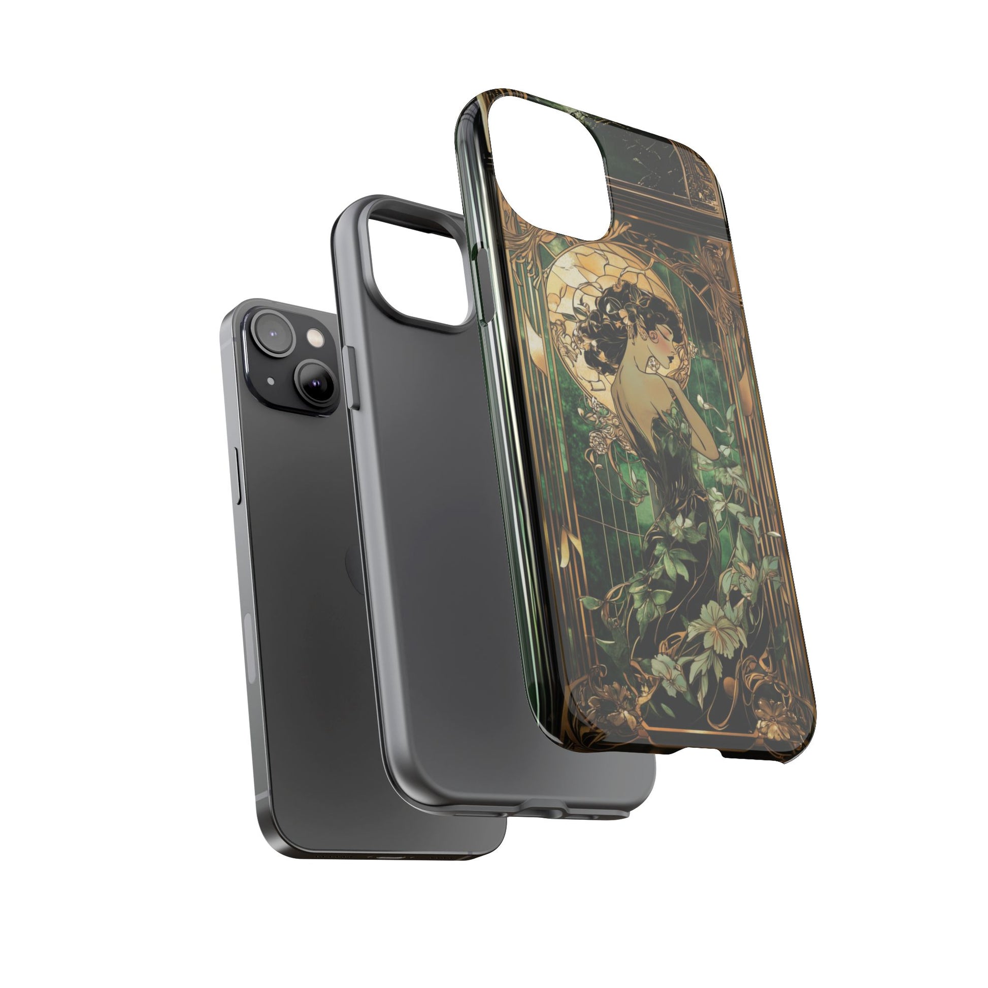 Art Deco Fairy Flapper Woman Phone Case 1920s Art Nouveau Design in Emerald & Gold Alphonse Mucha Style Gatsby Style Poster