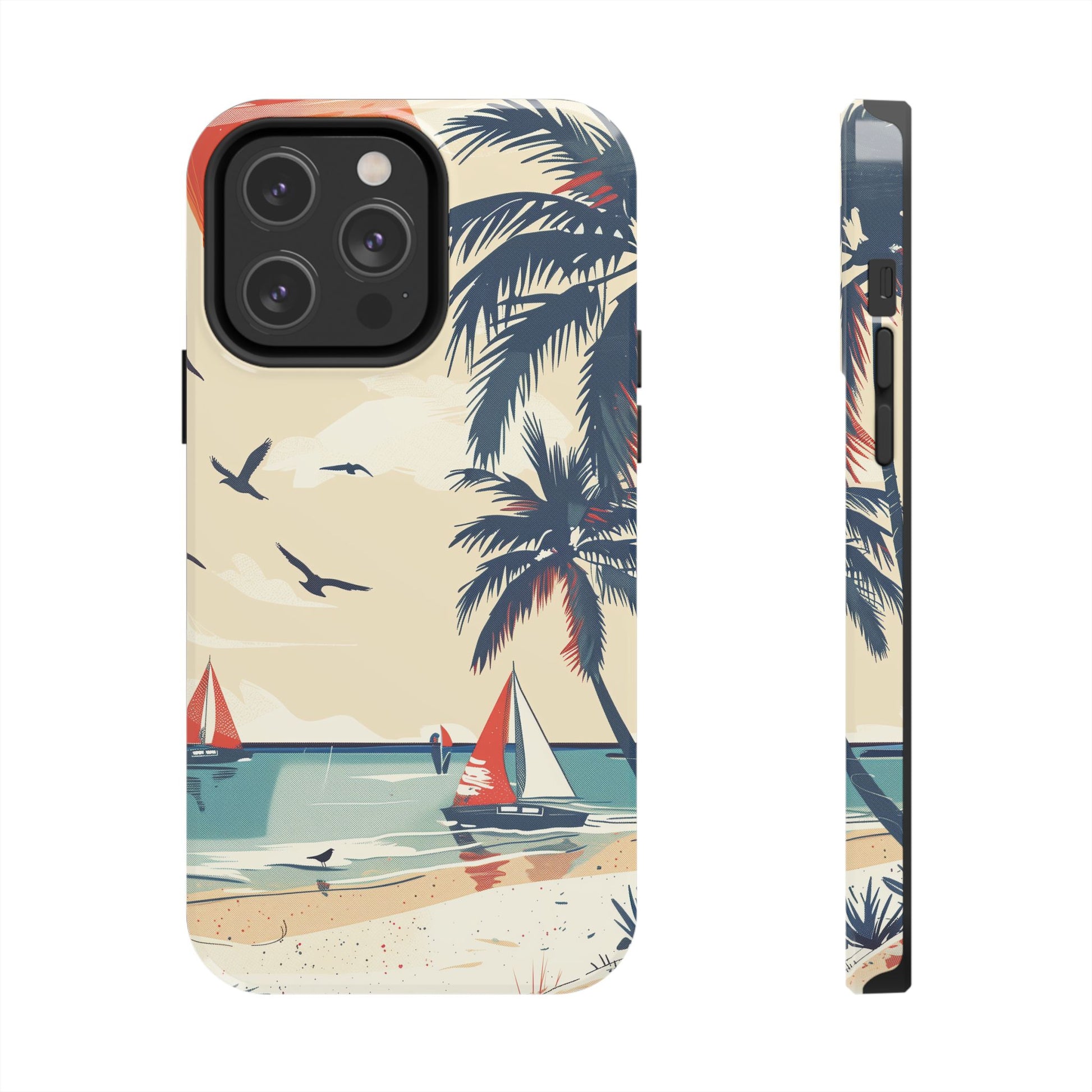 Retro Beach Scene Phone Case, Vintage Tropical Ocean iPhone Case, Summer Beach Phone Cover for iPhone, iphone 15 pro max