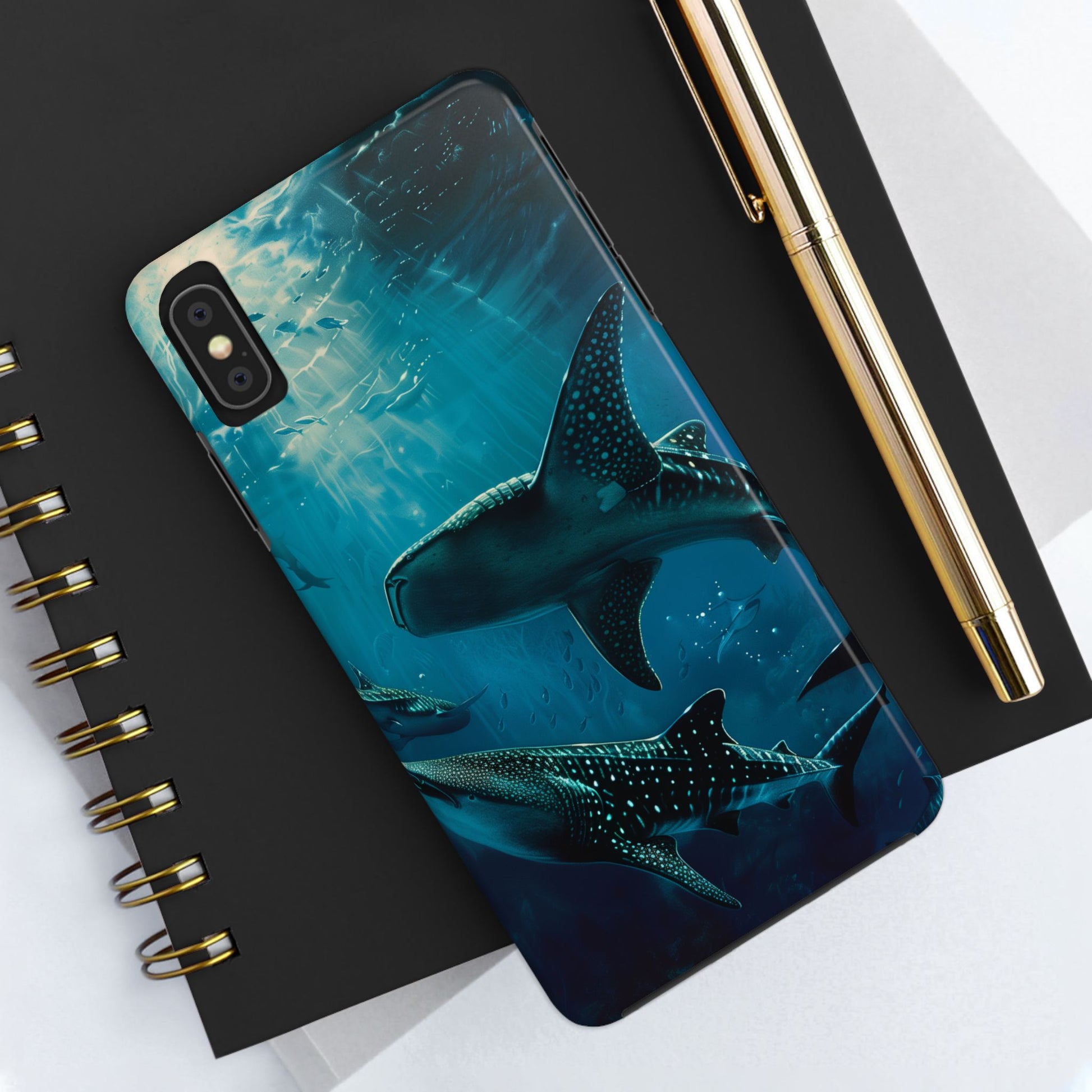Tranquil Trio: Three Whale Sharks Tough Phone Case
