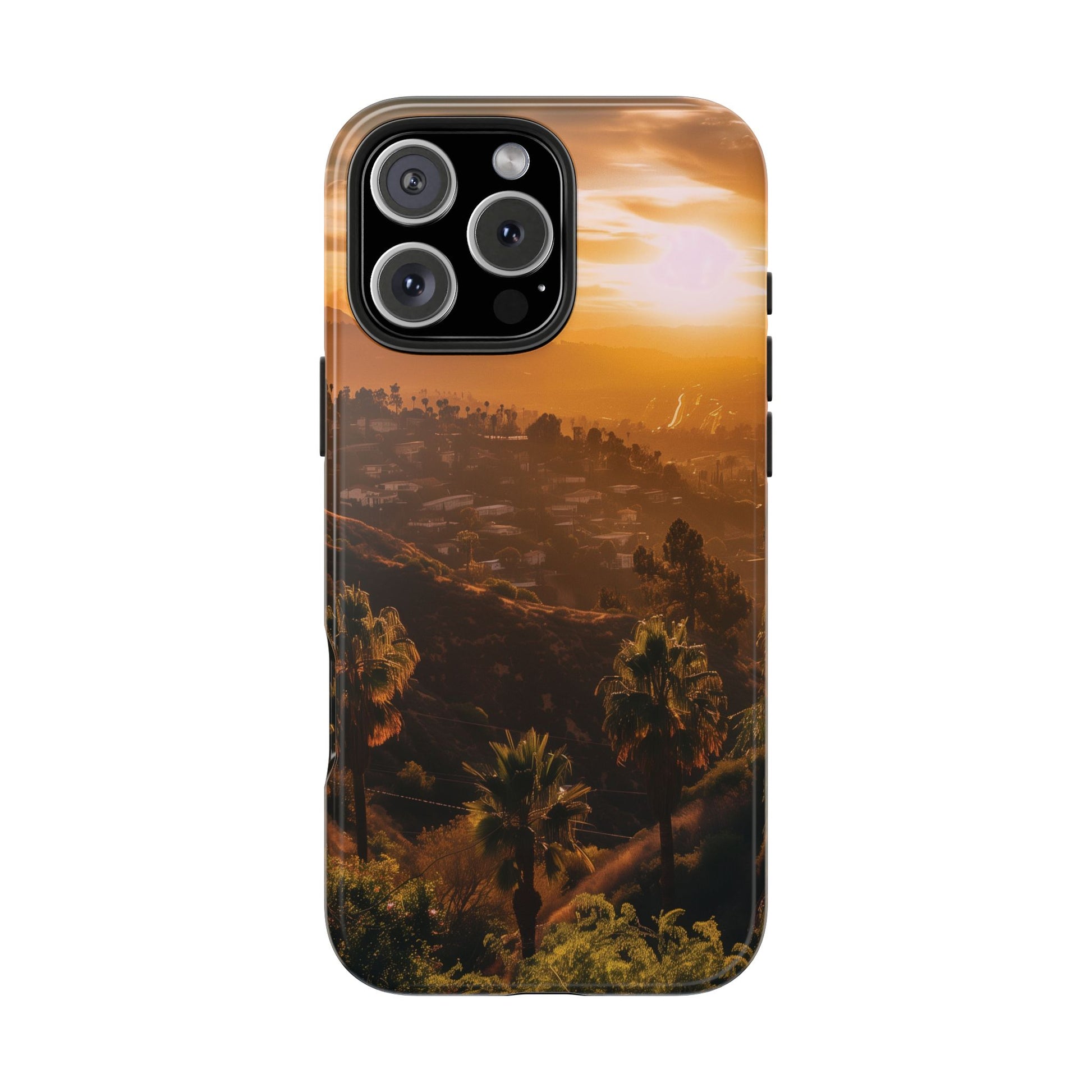Los Angeles Sunset iPhone Case, Golden Hour Scenic View, Hollywood Hills Sunset Phone Case, Palm Trees Phone Case, iphone 15 pro max case