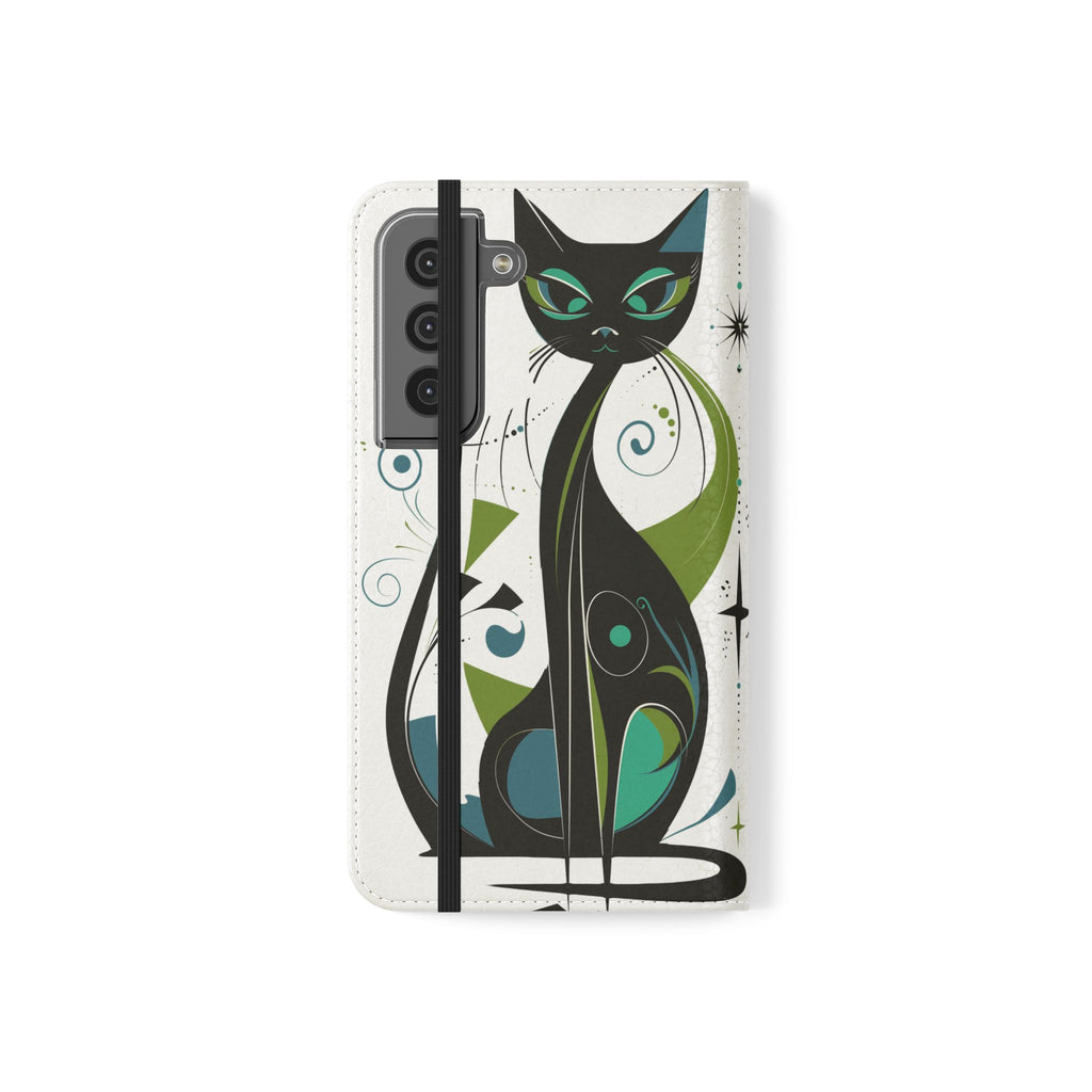 Mid-Century Modern Flip Case, Mid Mod Phone Case, Atomic Cats Case, Retro Chic Smartphone Cover, Android, Apple, Samsung Atomic Cats