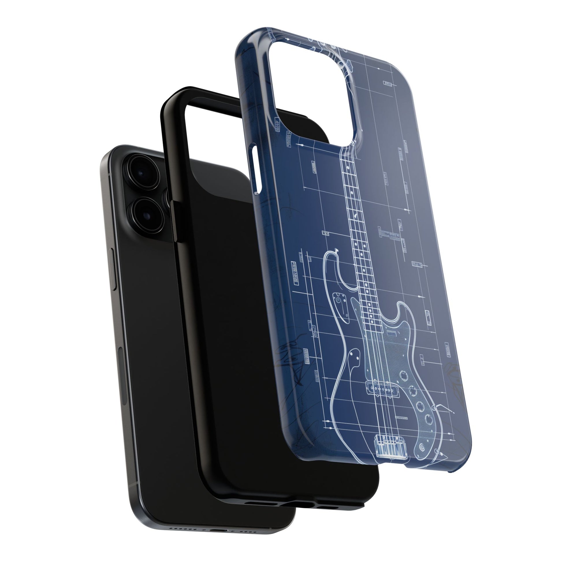 Guitar Phone Case Blueprint Schematic Vintage Custom Design Fender Gibson Rickenbacker Custom Rock Music Phone Accessories Musician Gift